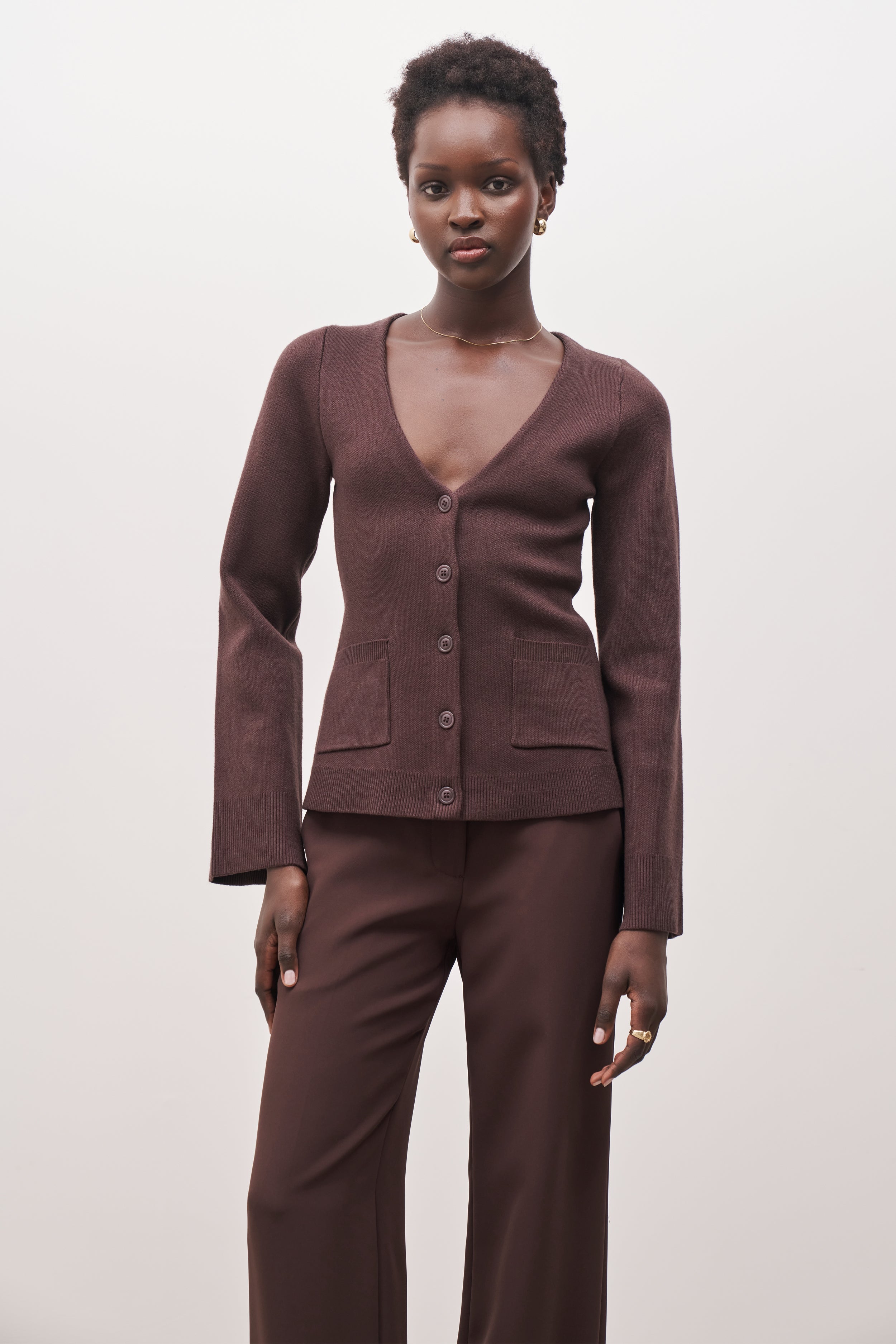 V Neck Hourglass Cardigan - Truffle