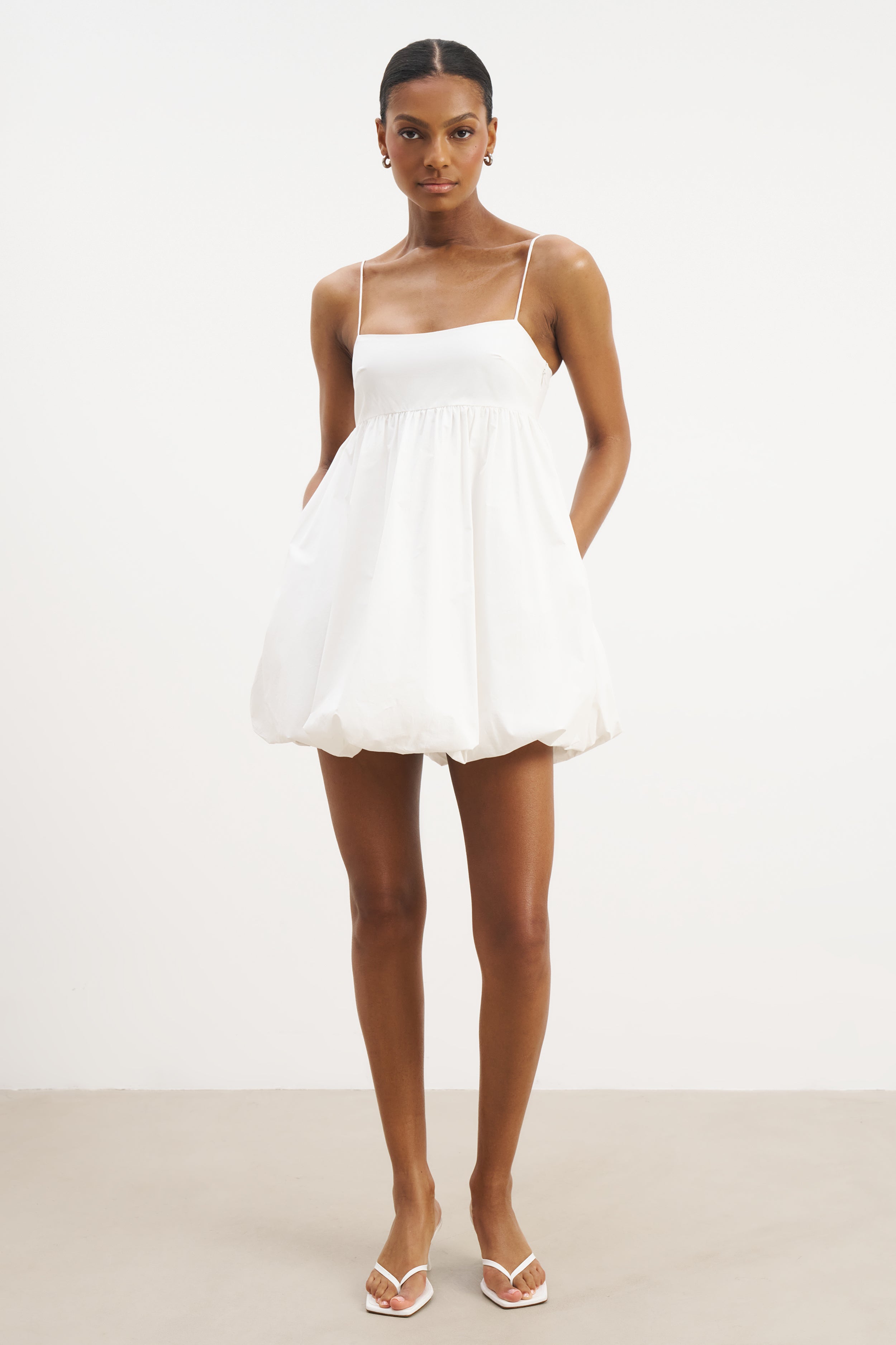 Cotton Puff Ball Mini Dress - White