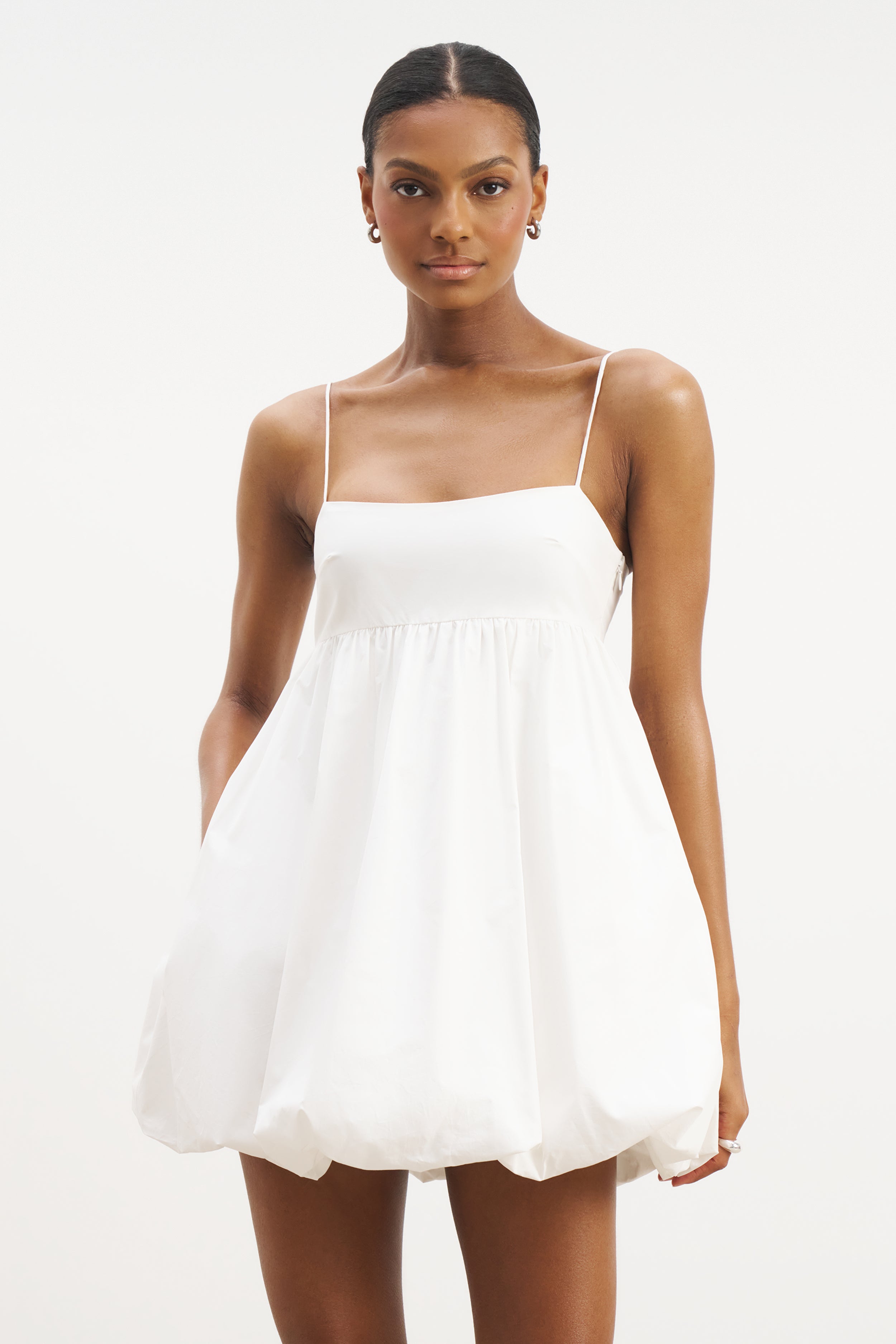 Cotton Puff Ball Mini Dress - White