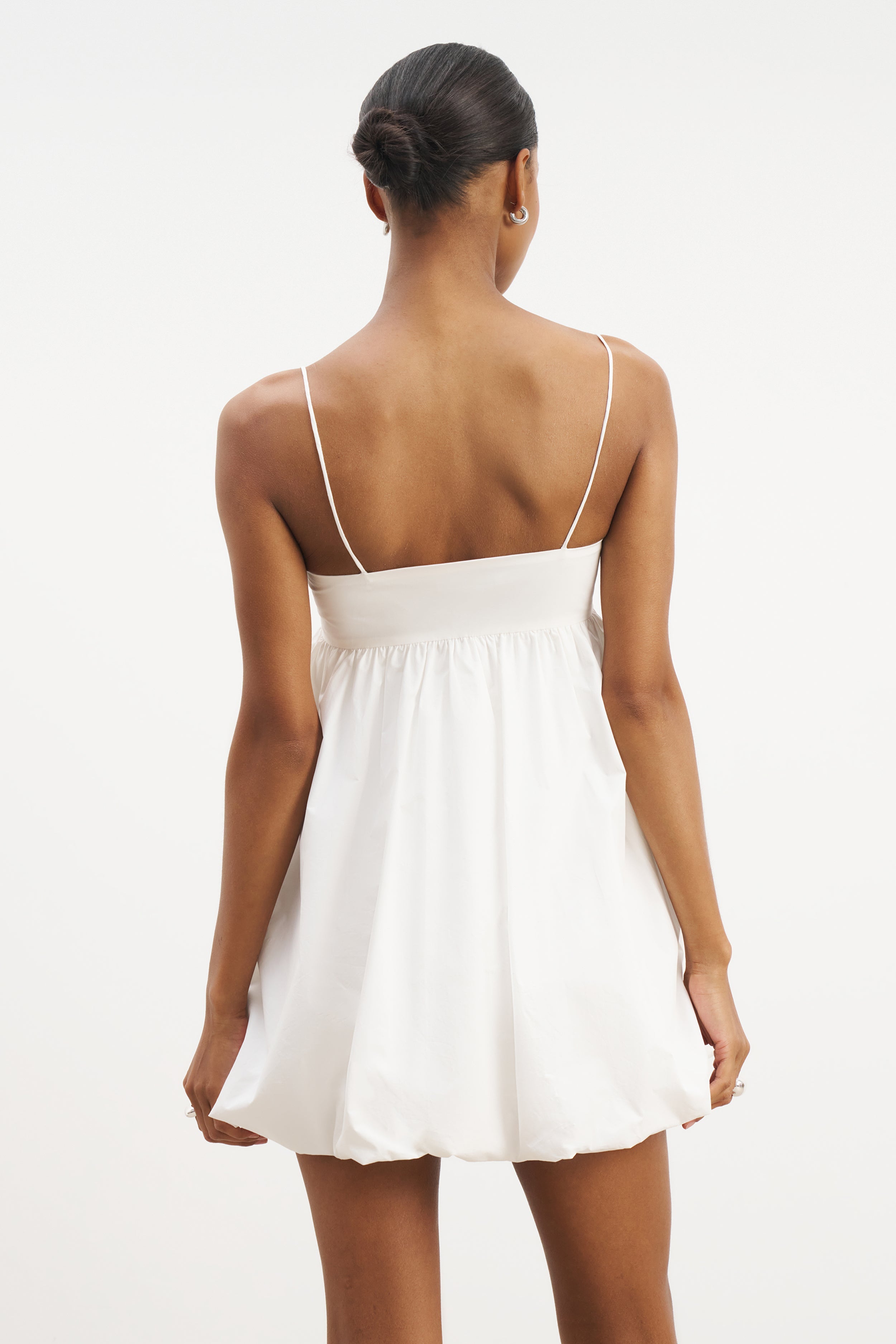 Cotton Puff Ball Mini Dress - White