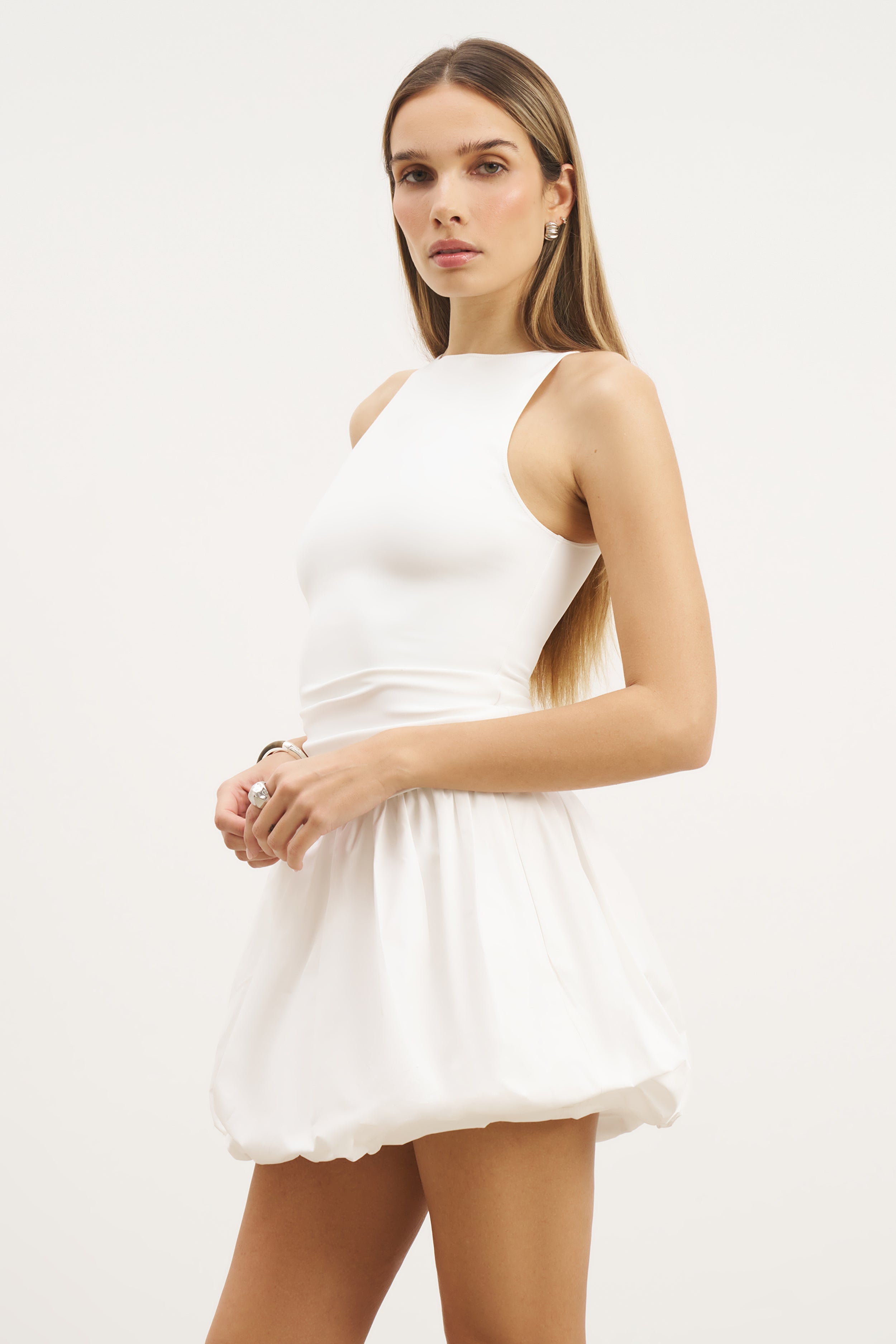 Cotton Puff Ball Mini Skirt - White