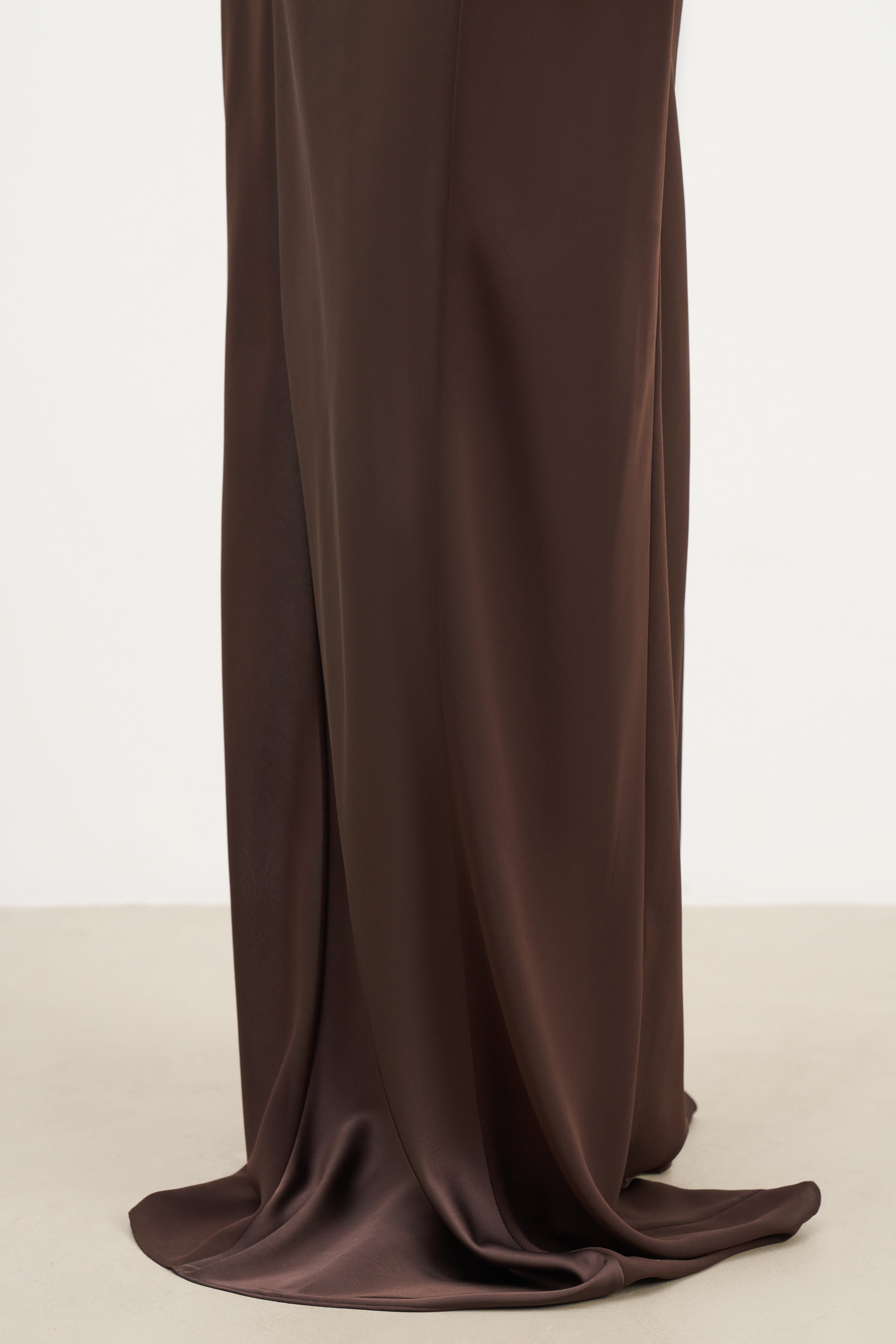 Cowl Neck Satin Panel Gown - Carob