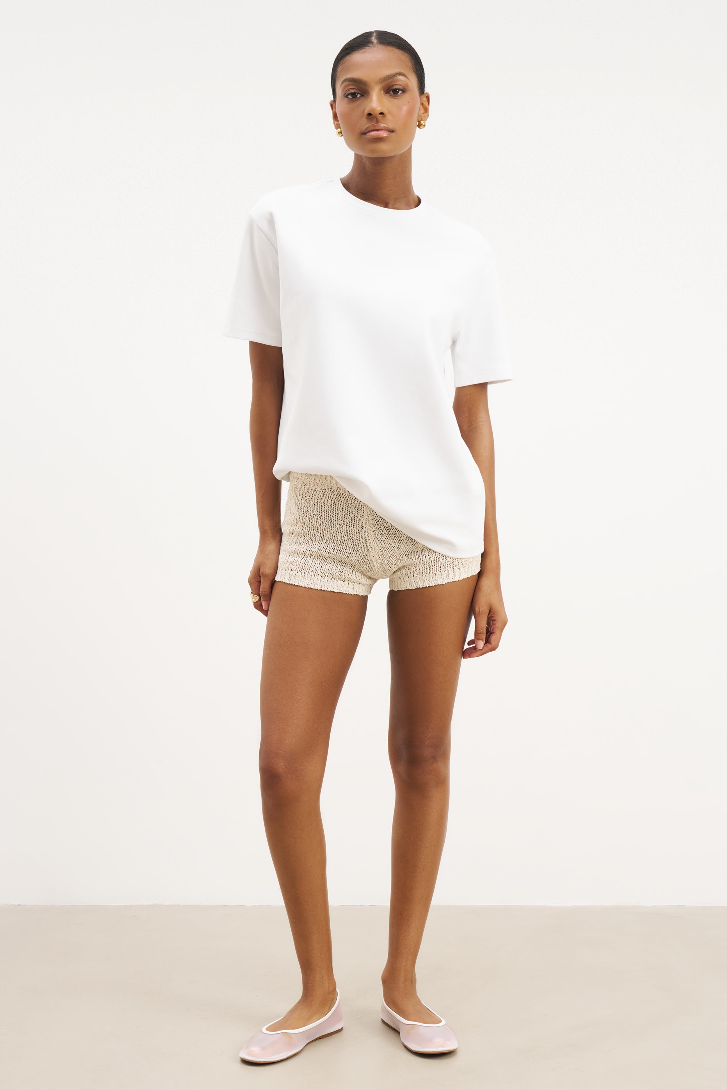 Crochet Knit Mini Shorts - Cream