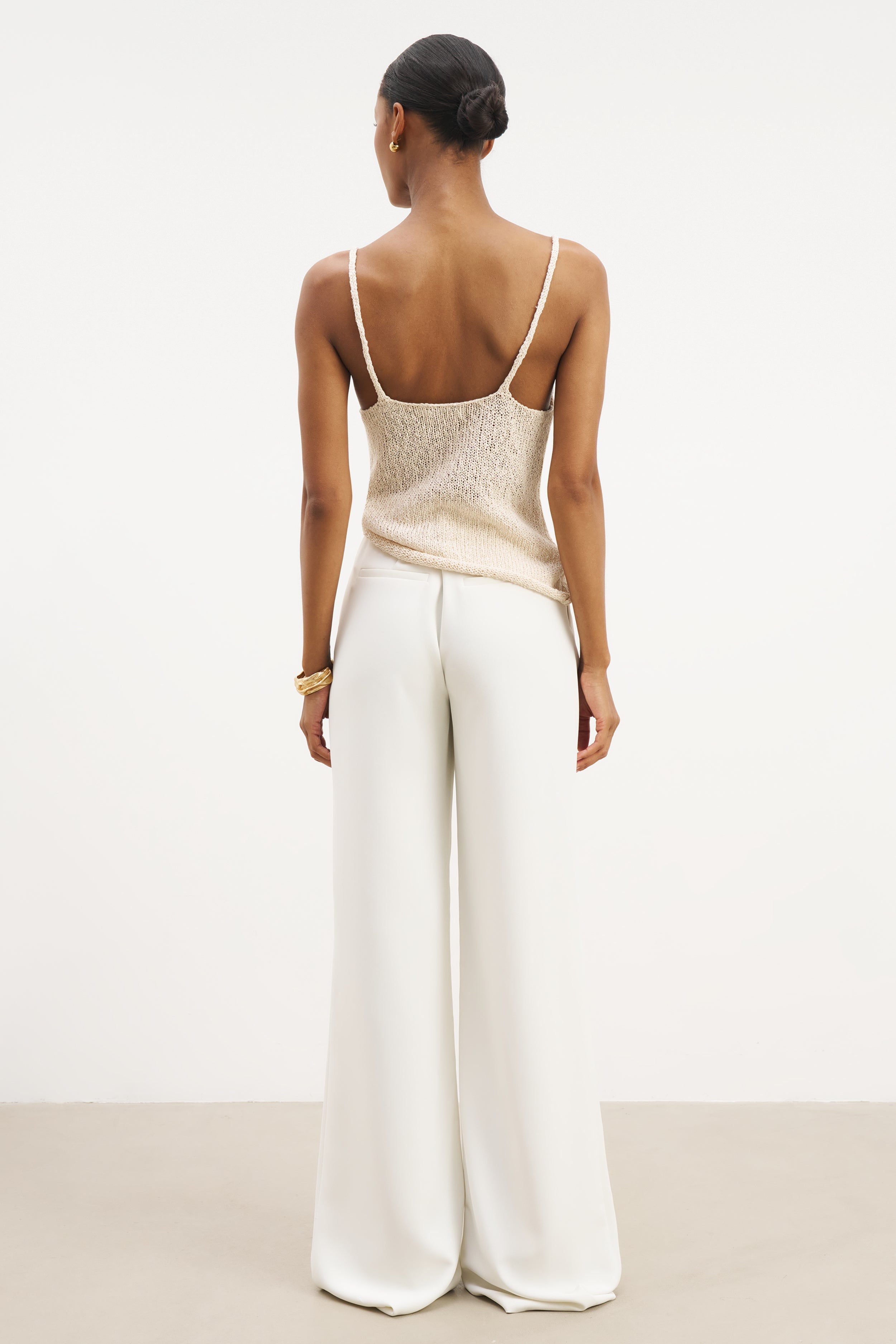 Crochet Knit Plunging Cami Top - Cream