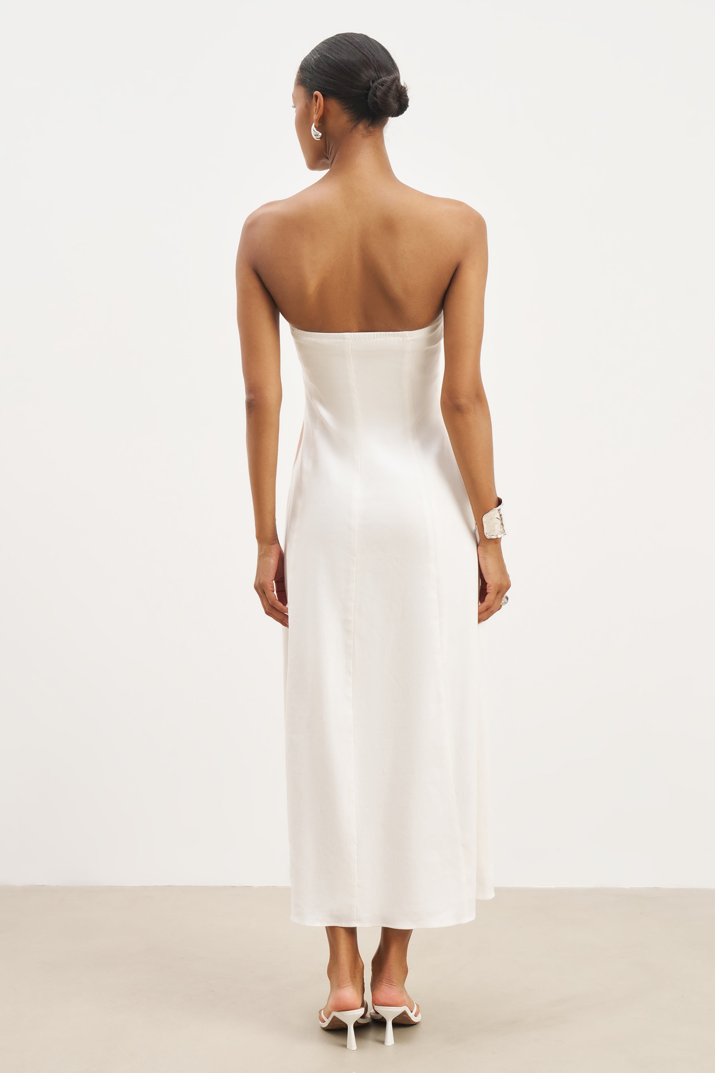 Strapless Linen A Line Maxi Dress - White