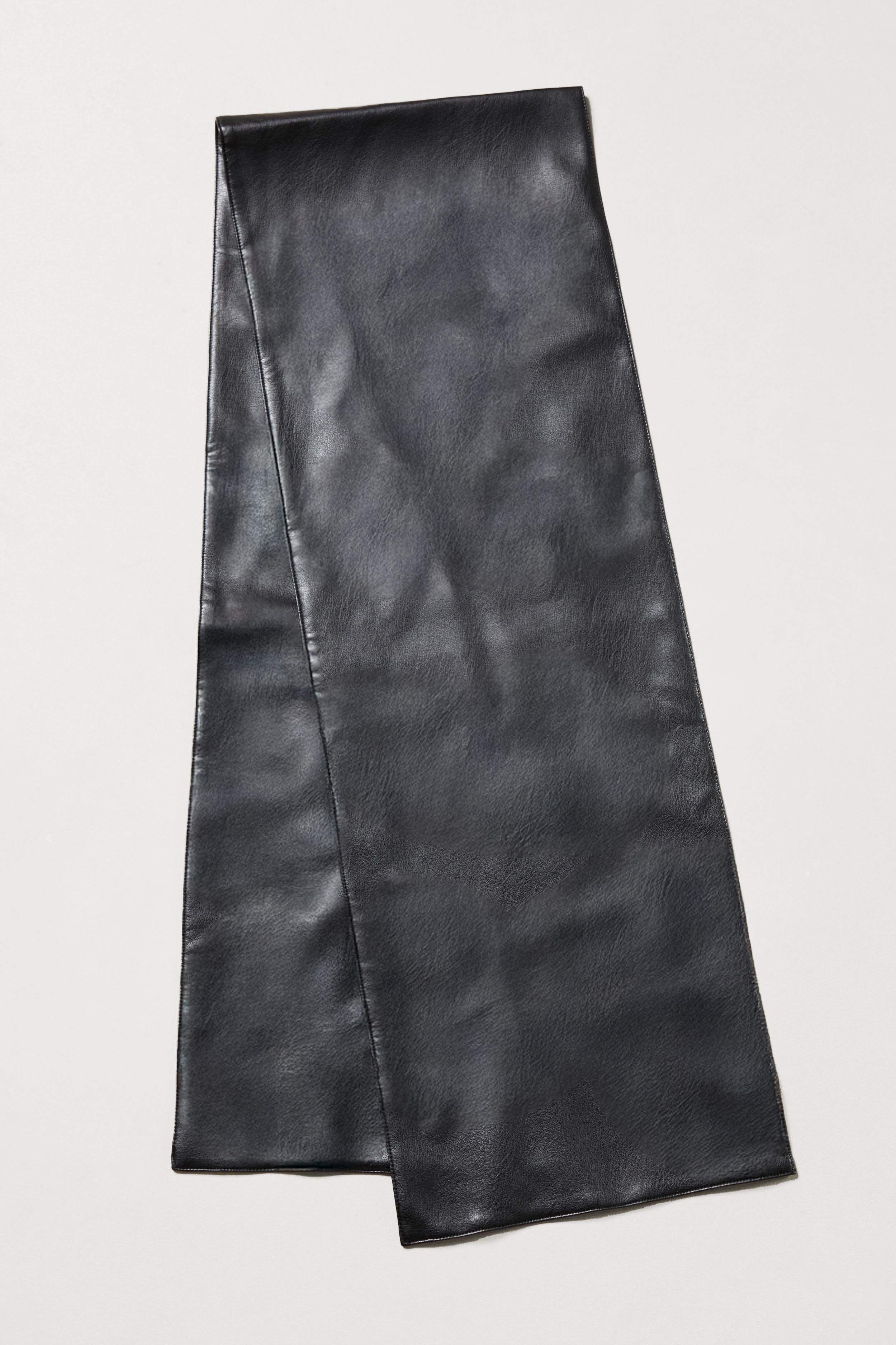 Leather Longline Scarf - Black