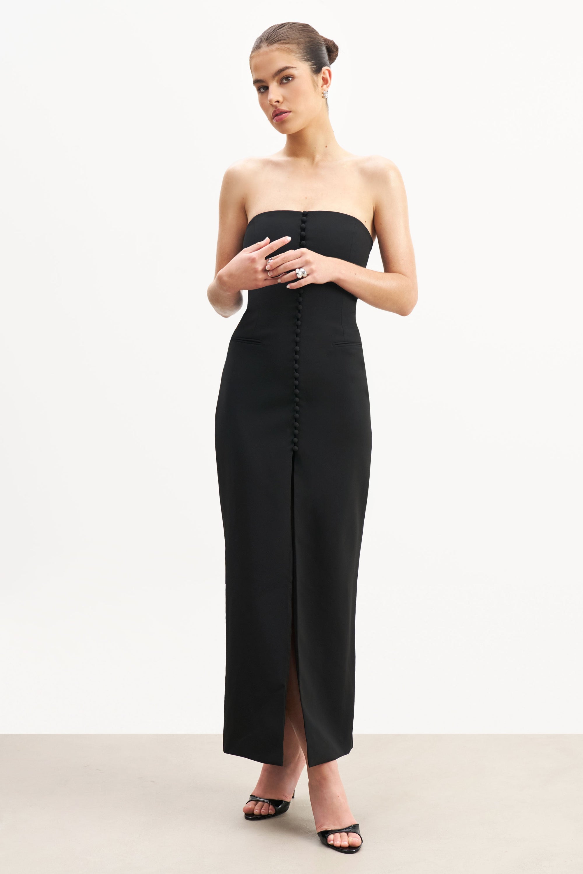 Strapless Peplum Maxi Dress - Black