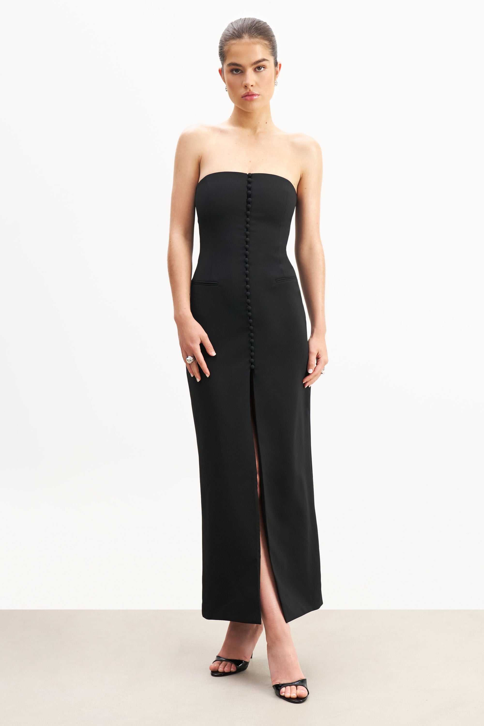Strapless Peplum Maxi Dress - Black