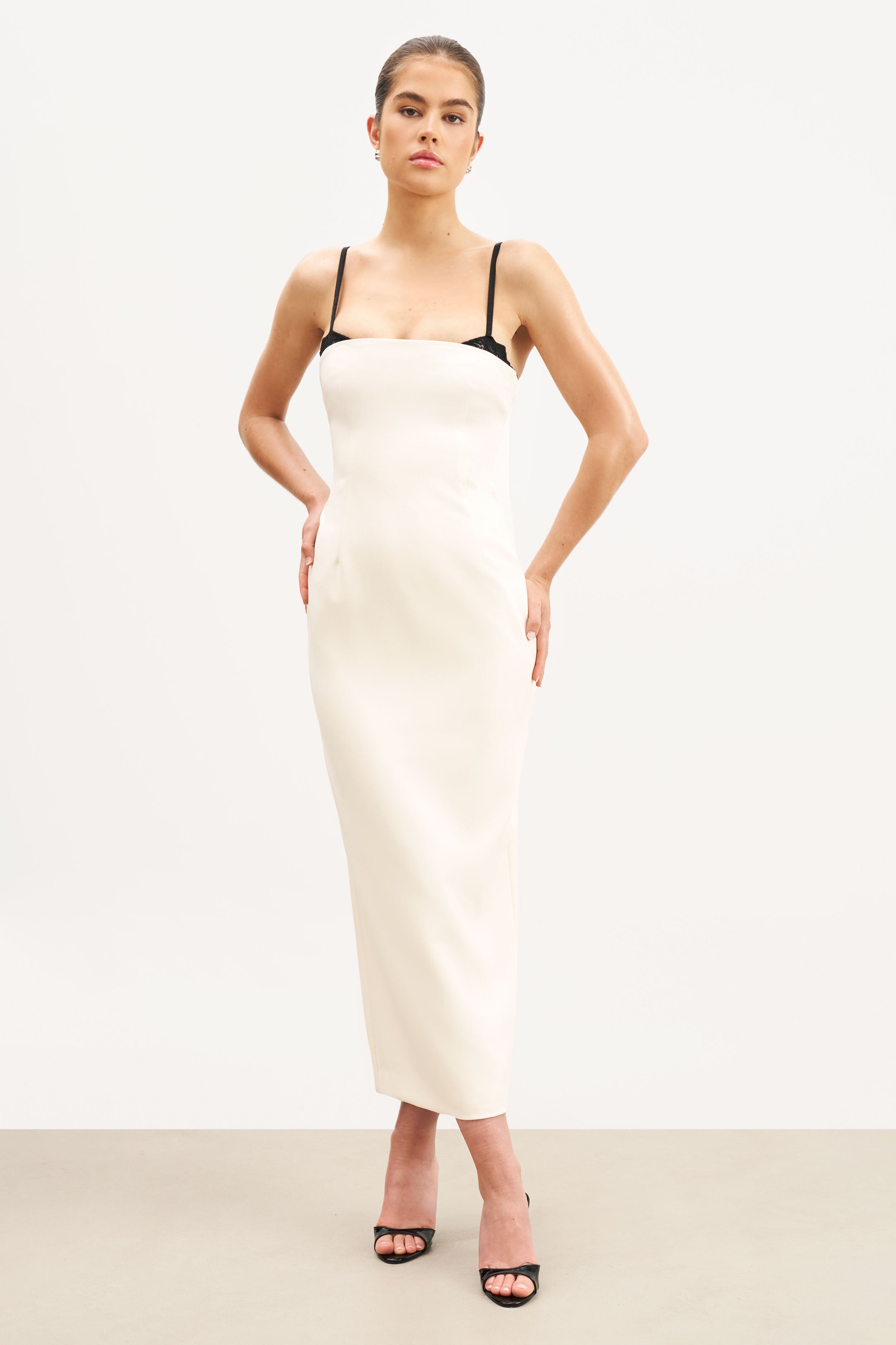 Tailored Bustier Maxi Dress - Cream/Black