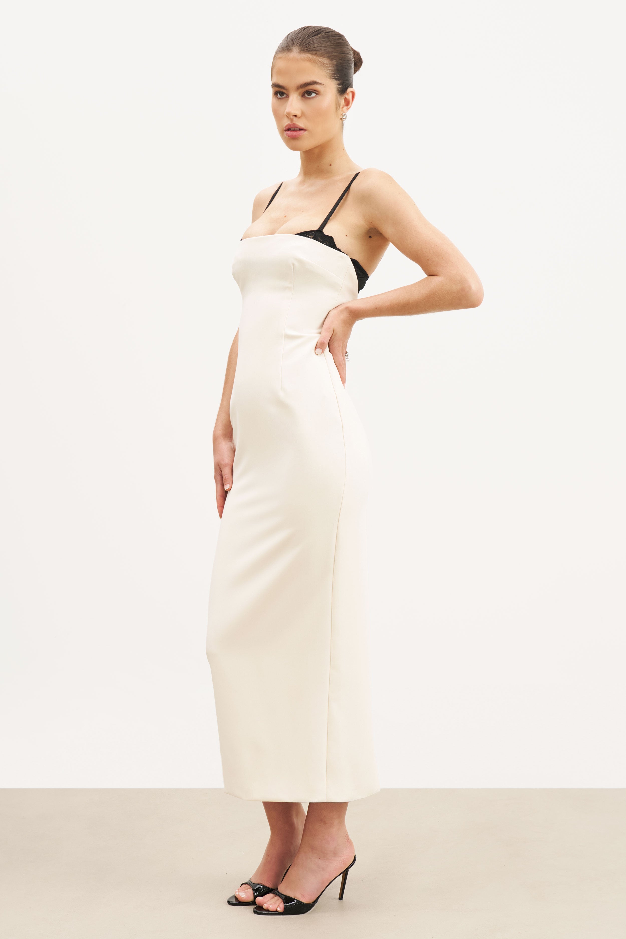 Tailored Bustier Maxi Dress - Cream/Black