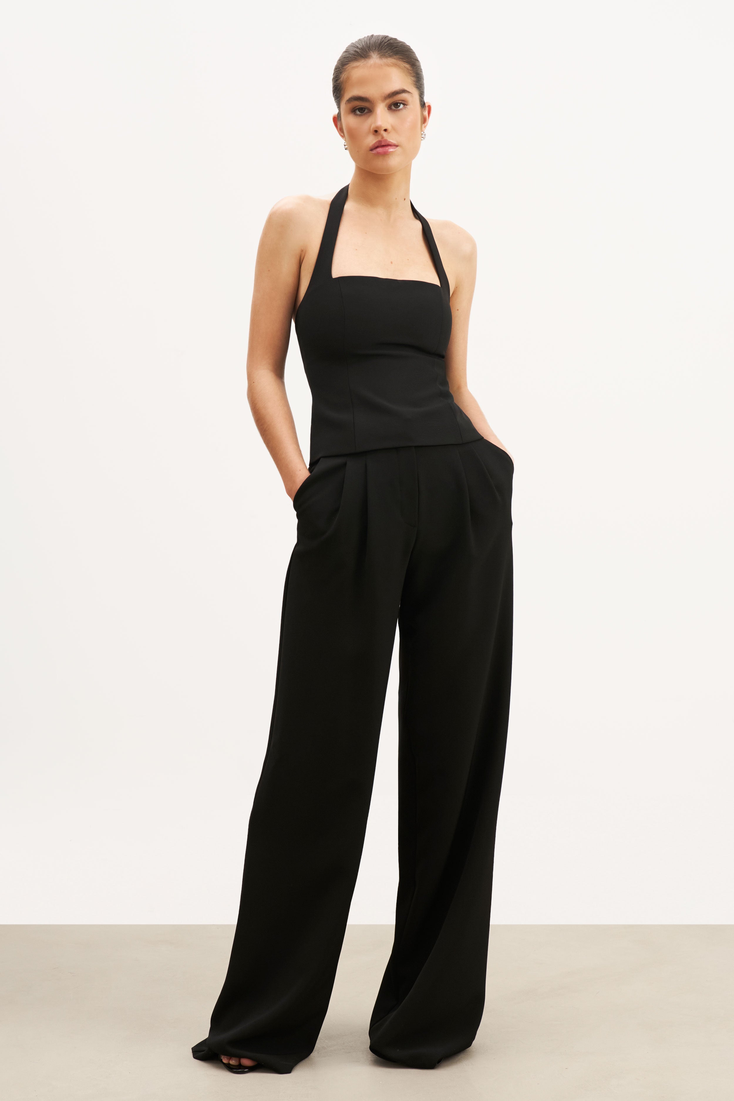 Effortless Tailored Halter Bodice Top - Black