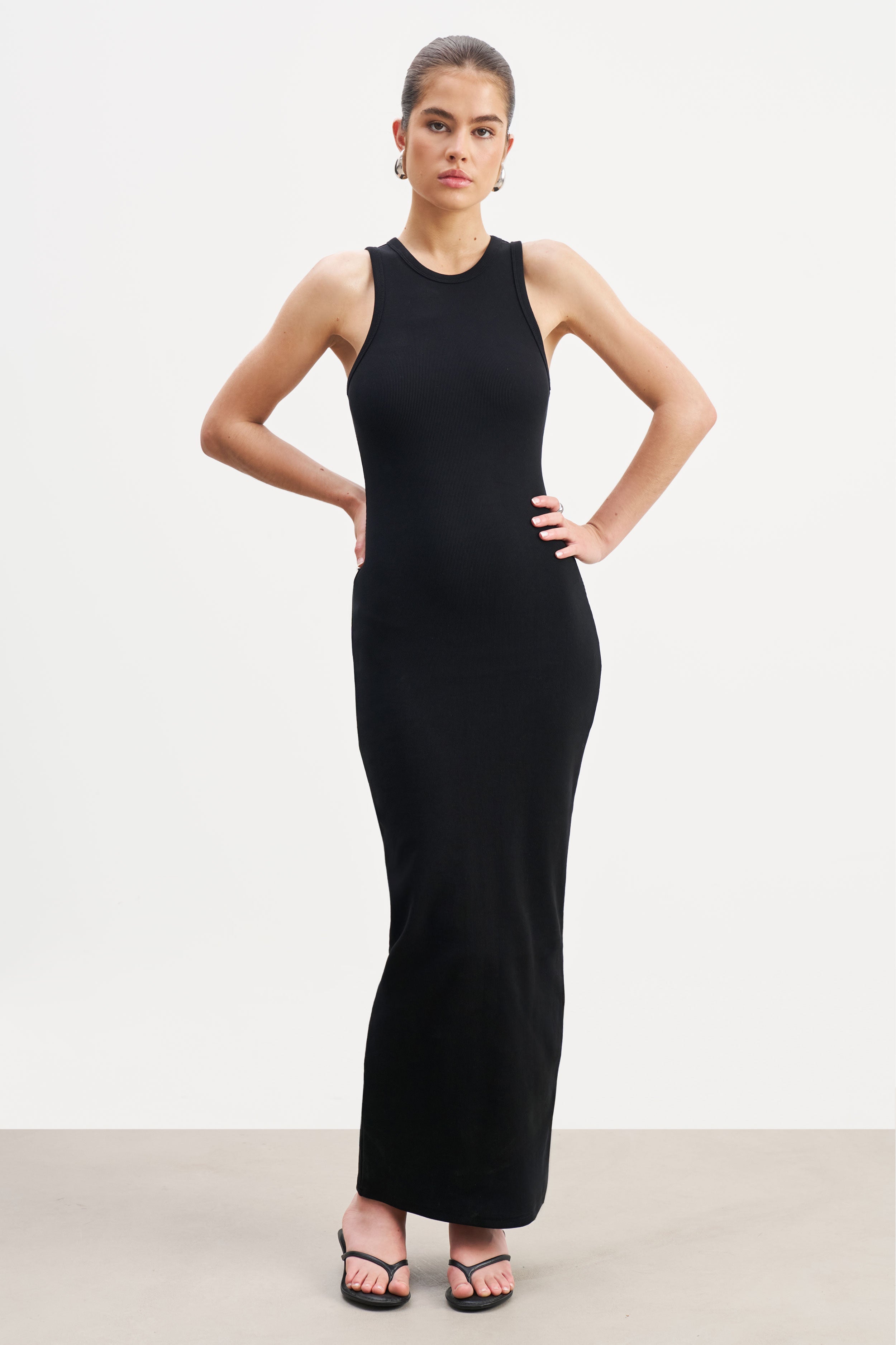 Heavy Ribbed Racer Maxi Dress - Black