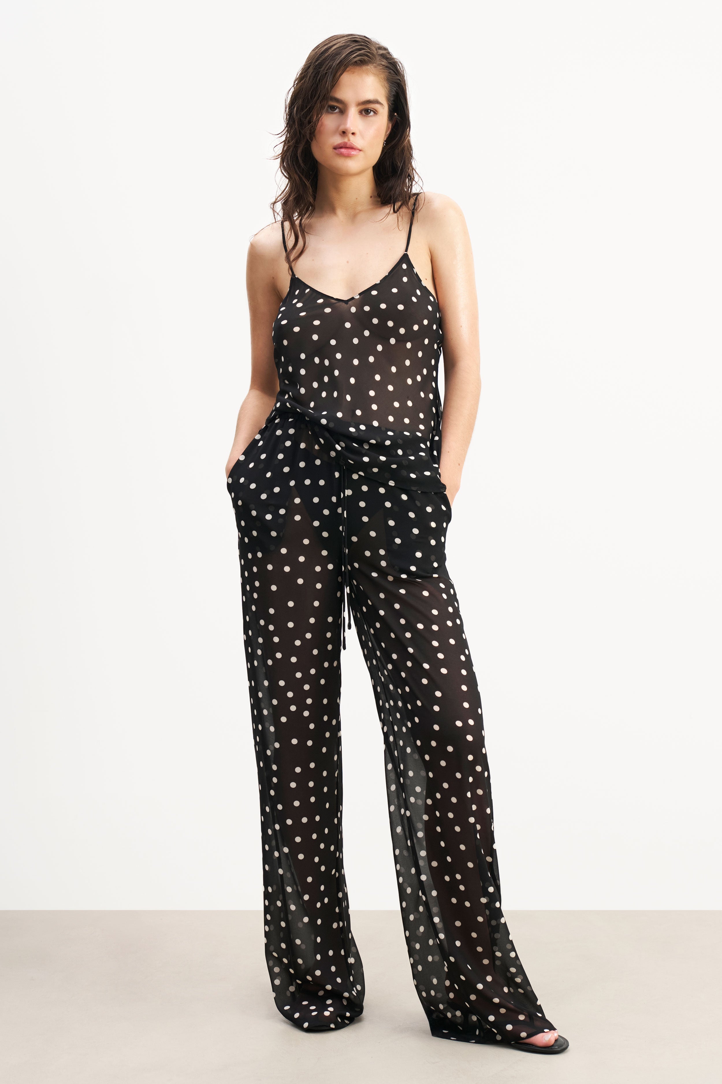 Chiffon V Neck Camisole Top - Maxi Polka Dot