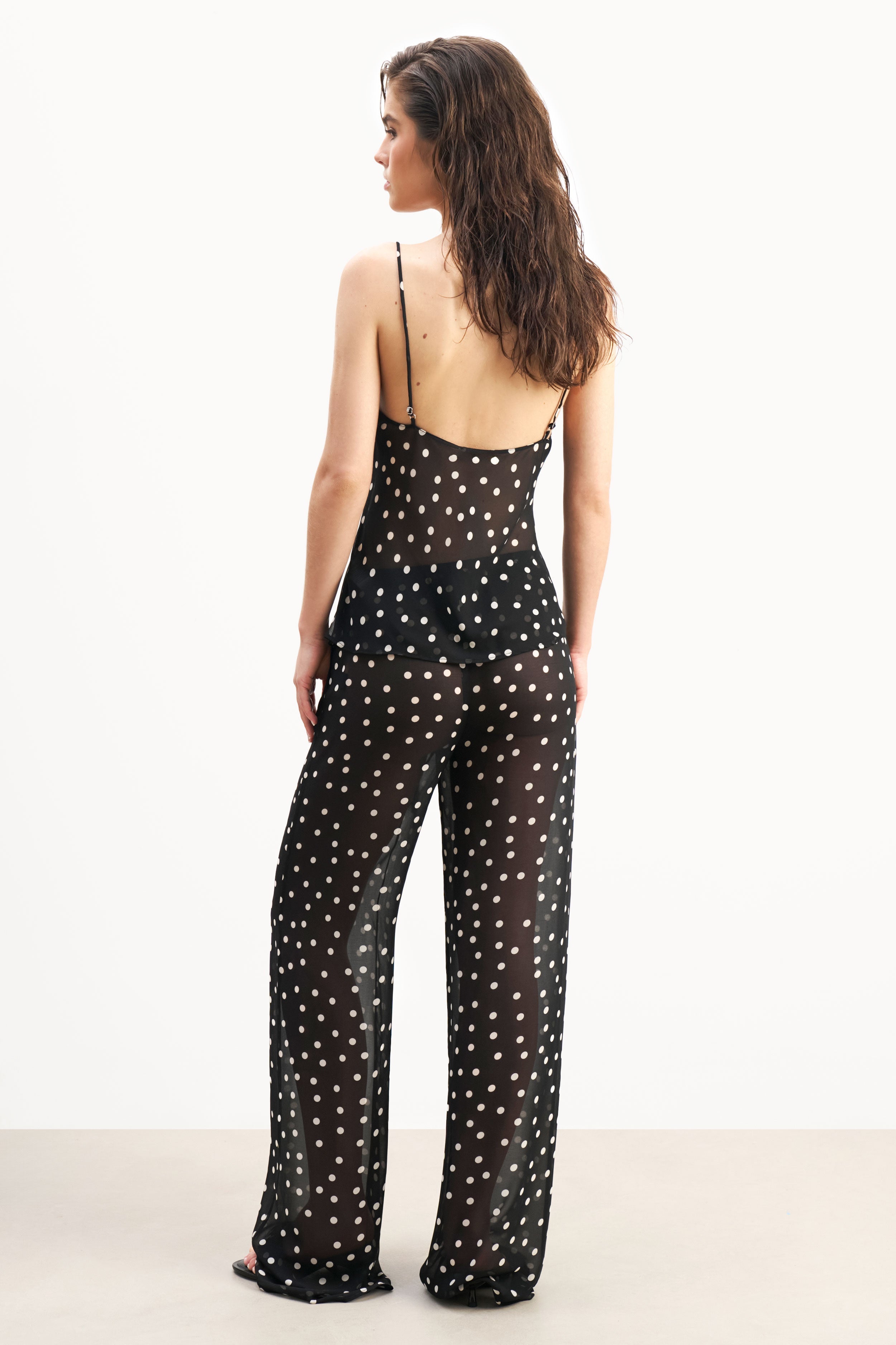 Chiffon Relaxed Wide Leg Trousers - Maxi Polka Dot
