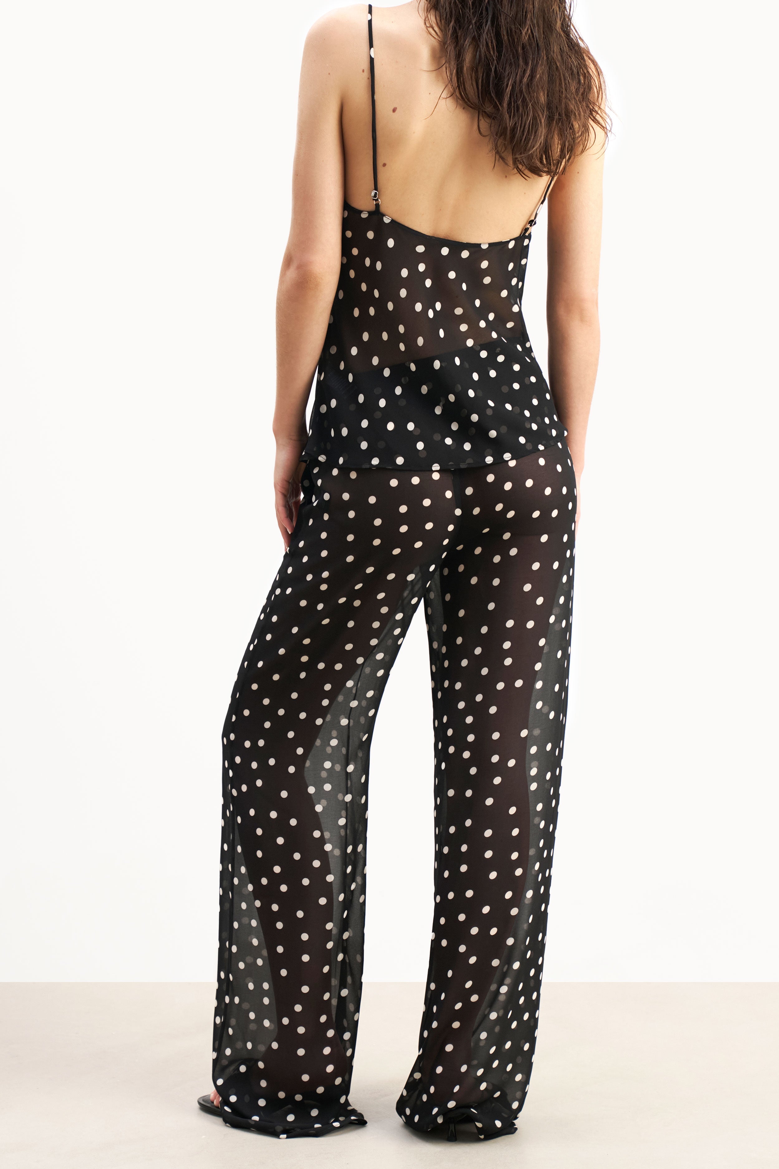 Chiffon Relaxed Wide Leg Trousers - Maxi Polka Dot