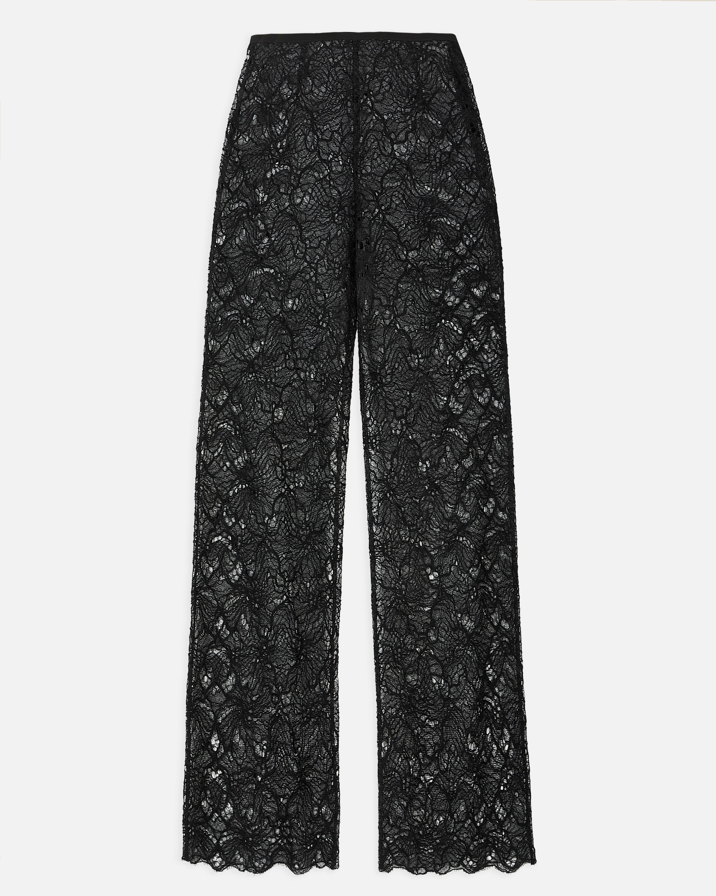 Lace Mid Rise Wide Leg Trousers - Black
