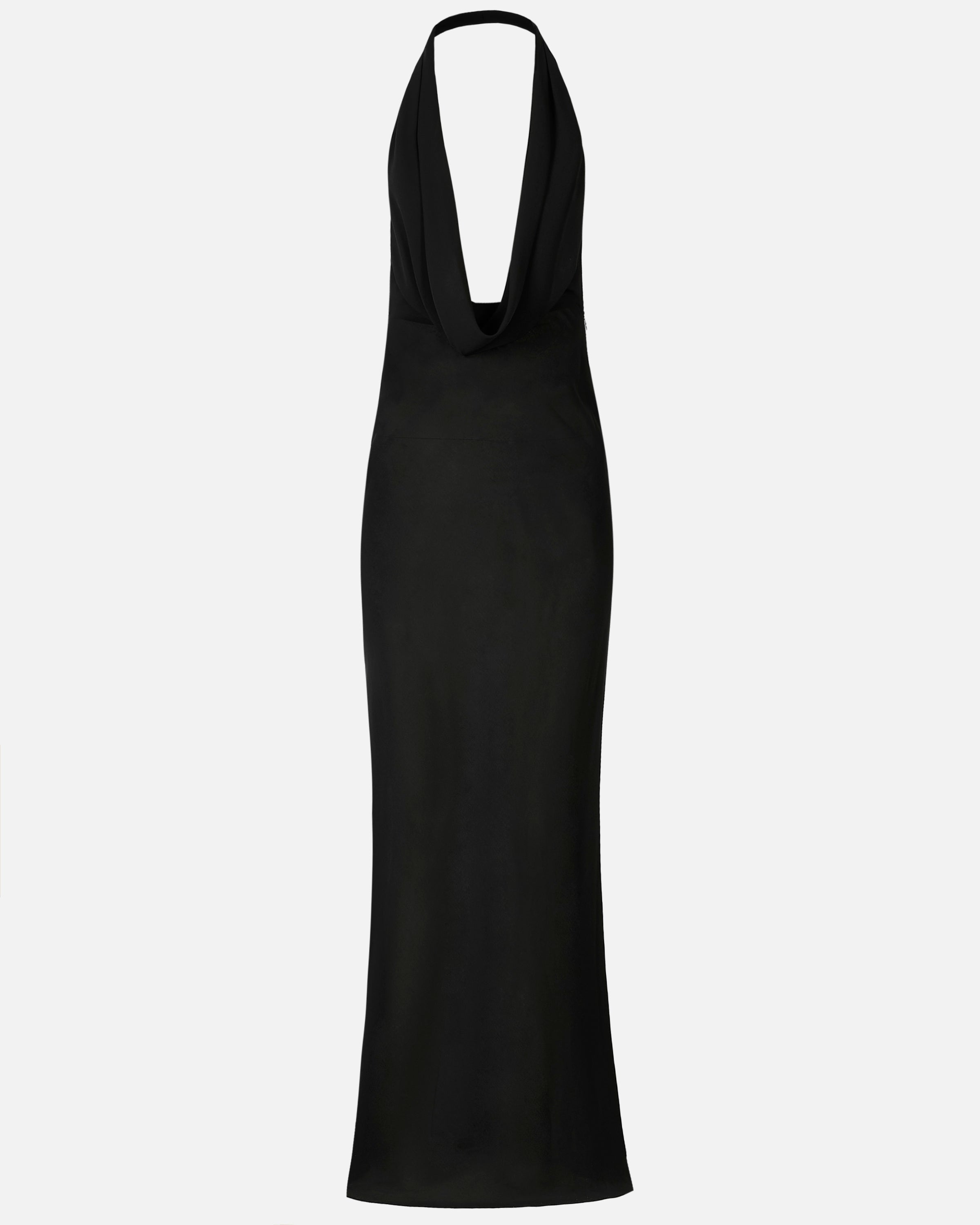 Chiffon Plunging Cowl Neck Maxi Dress - Black