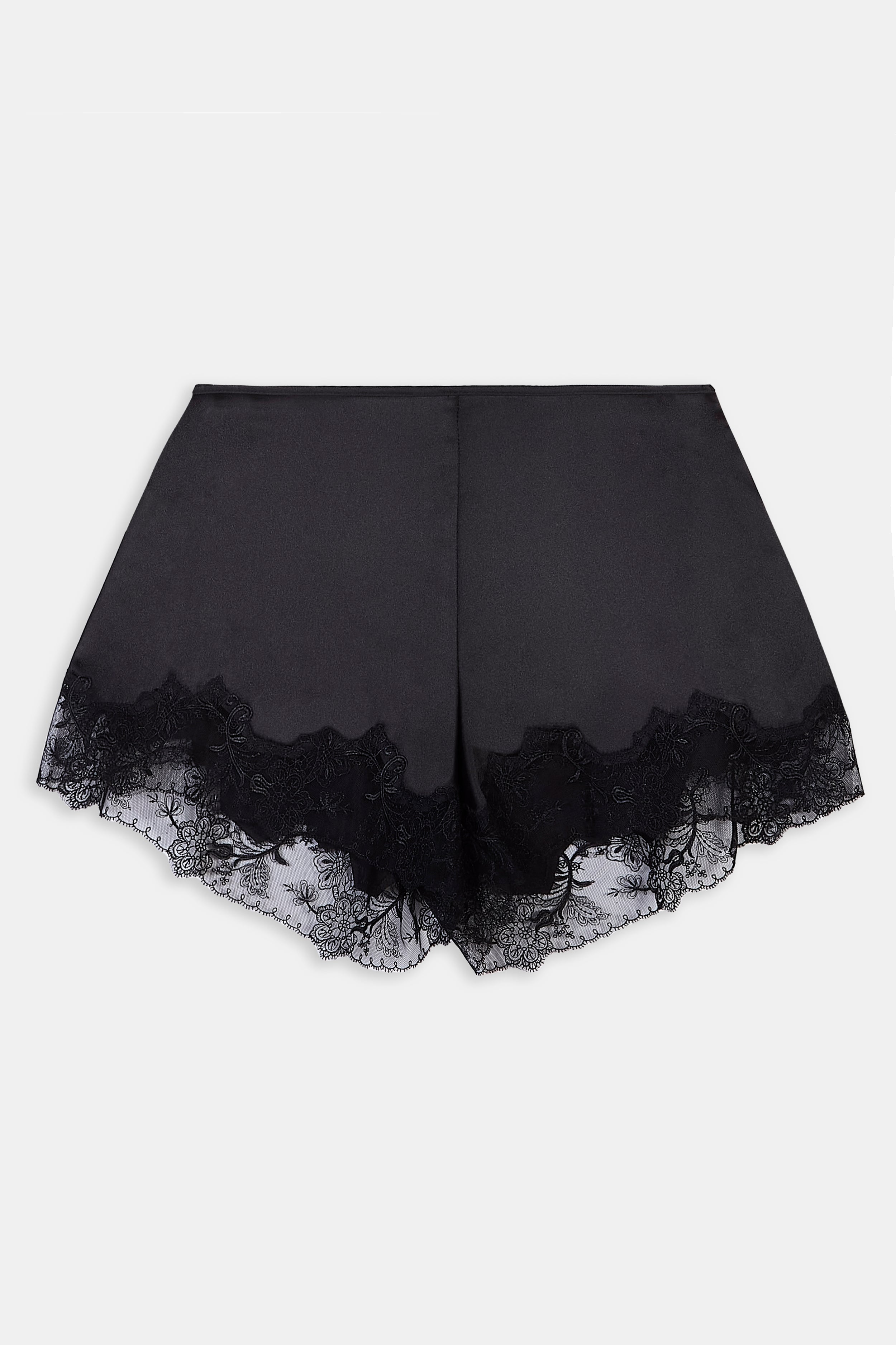 Satin Lace Detail Shorts - Black