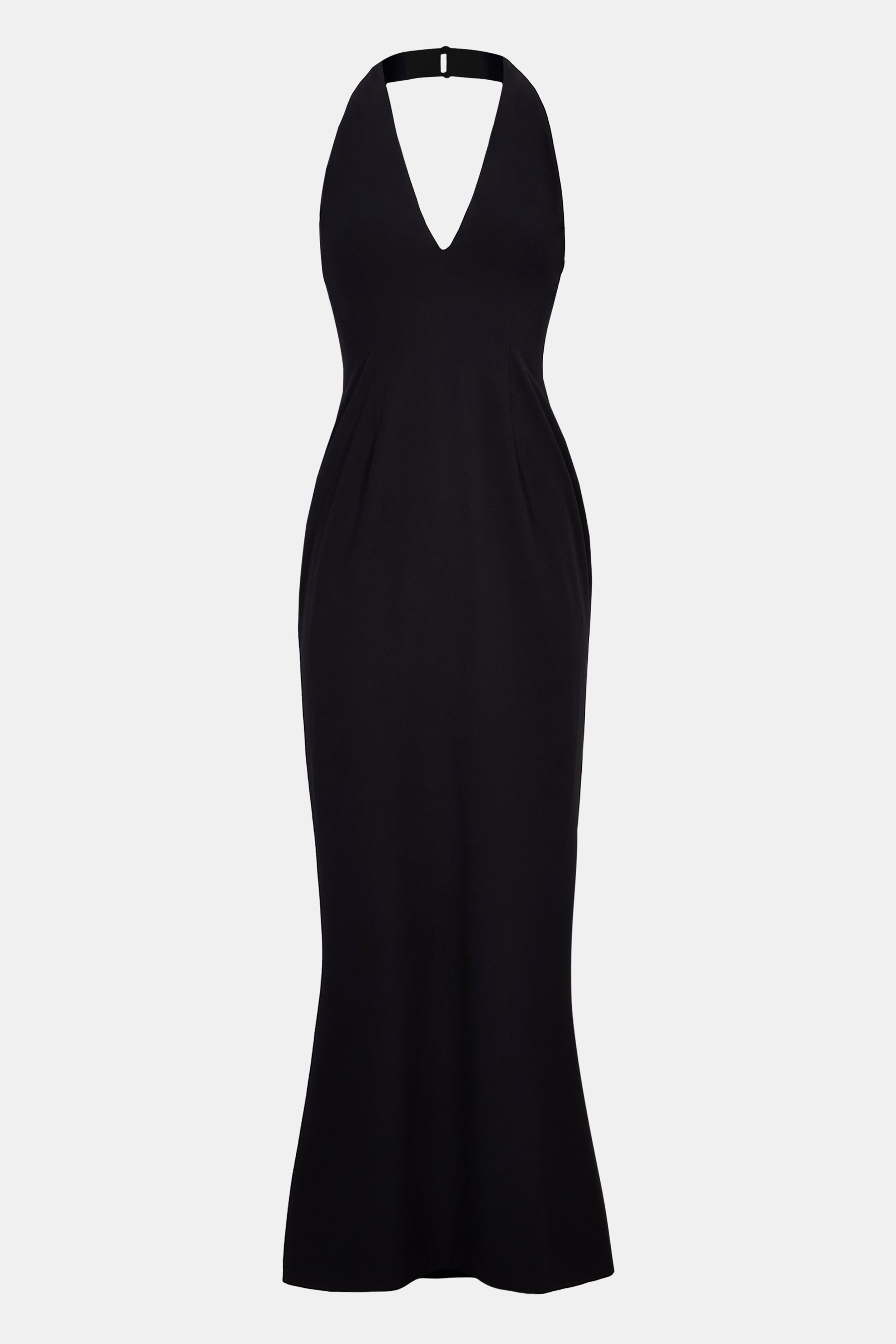 Plunging V Neck Halter Gown - Black
