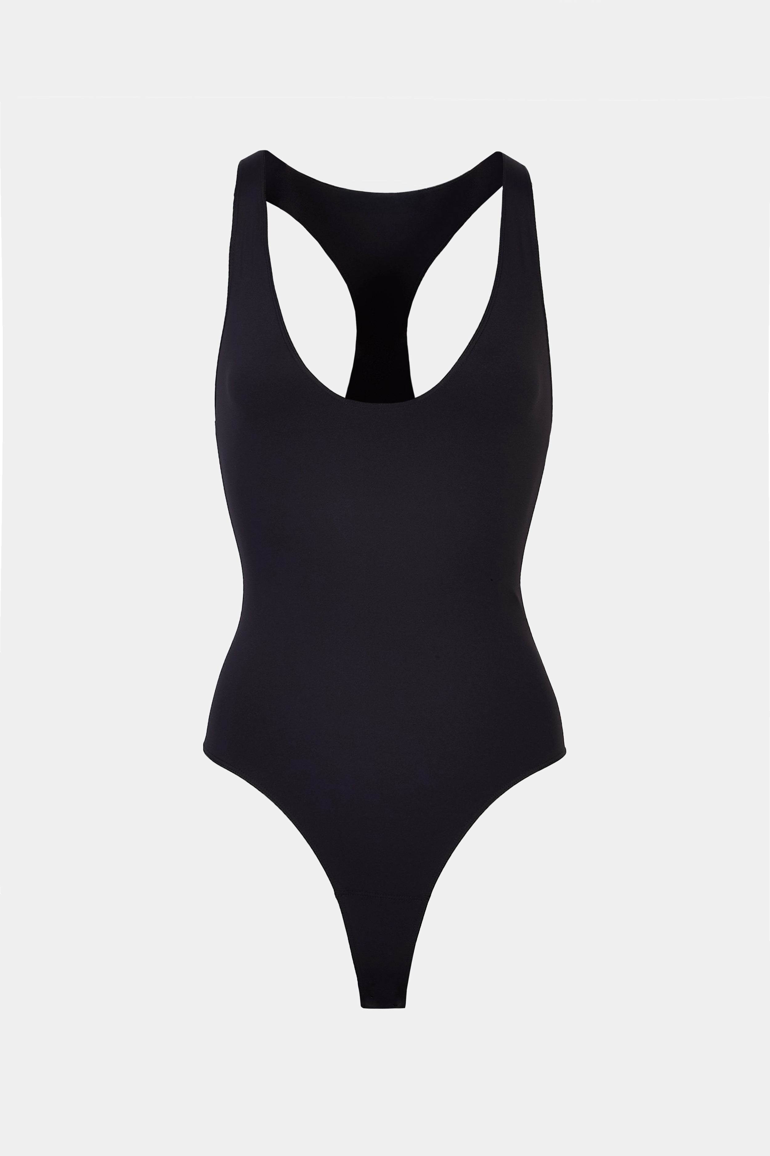 Scoop Neck Racer Bodysuit - Black