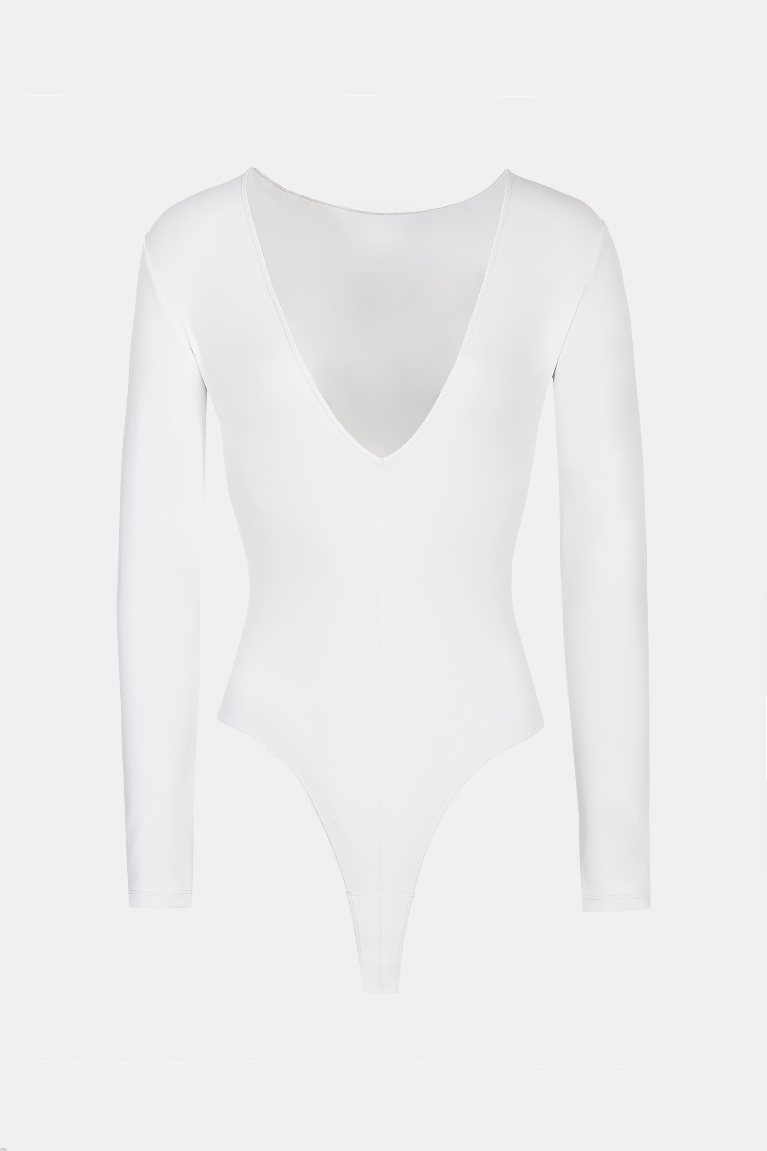 Longsleeve V Neck Plunge Bodysuit - White