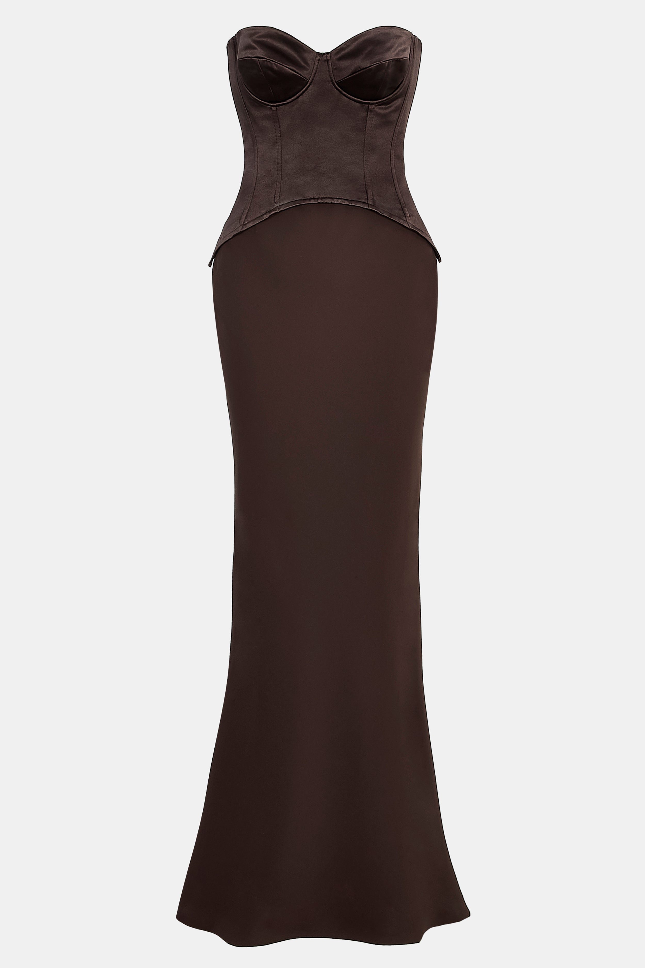 Satin Corset Gown with Sweetheart Neckline - Carob