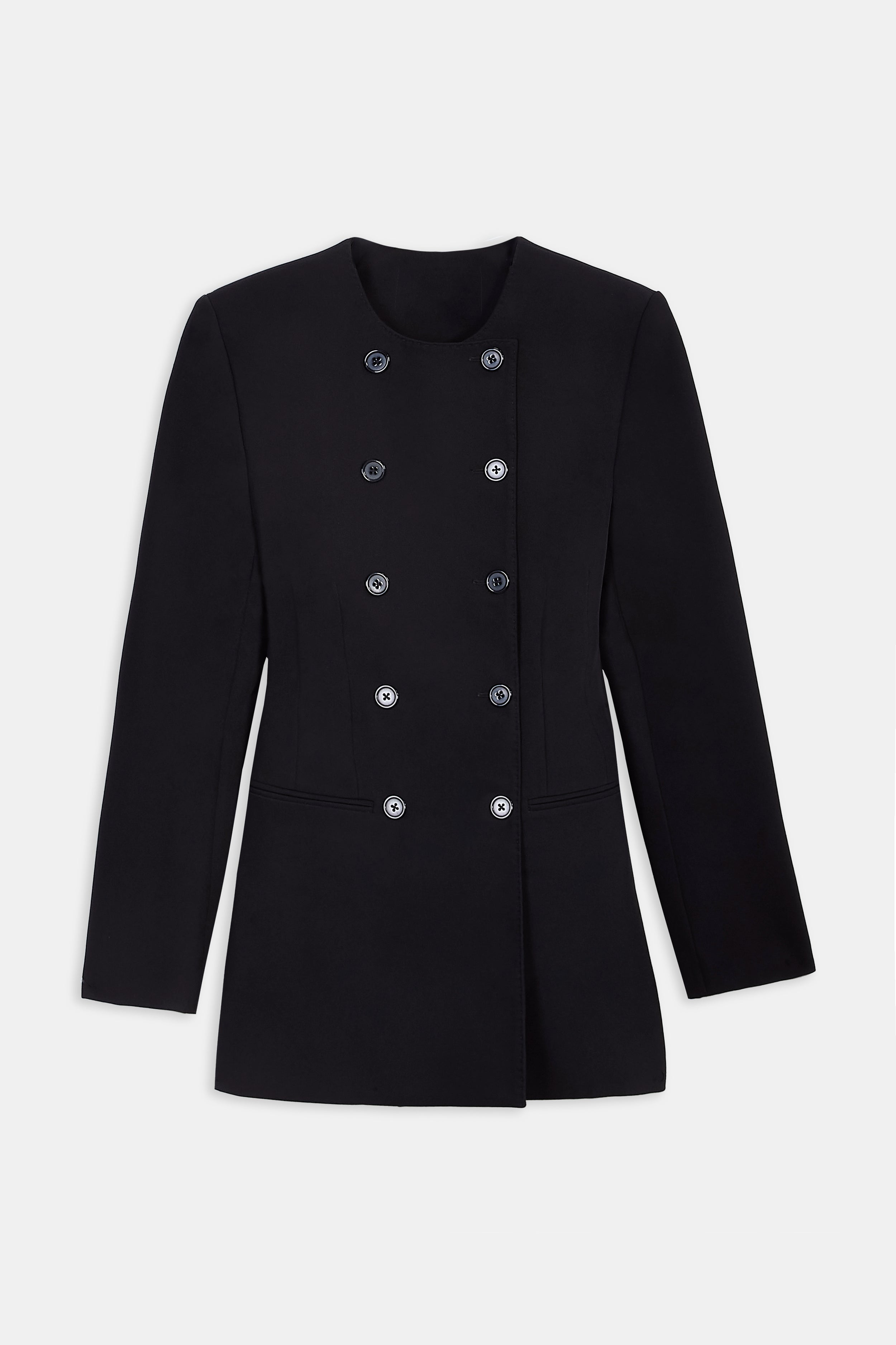 Tailored Collarless Blazer Dress - Black
