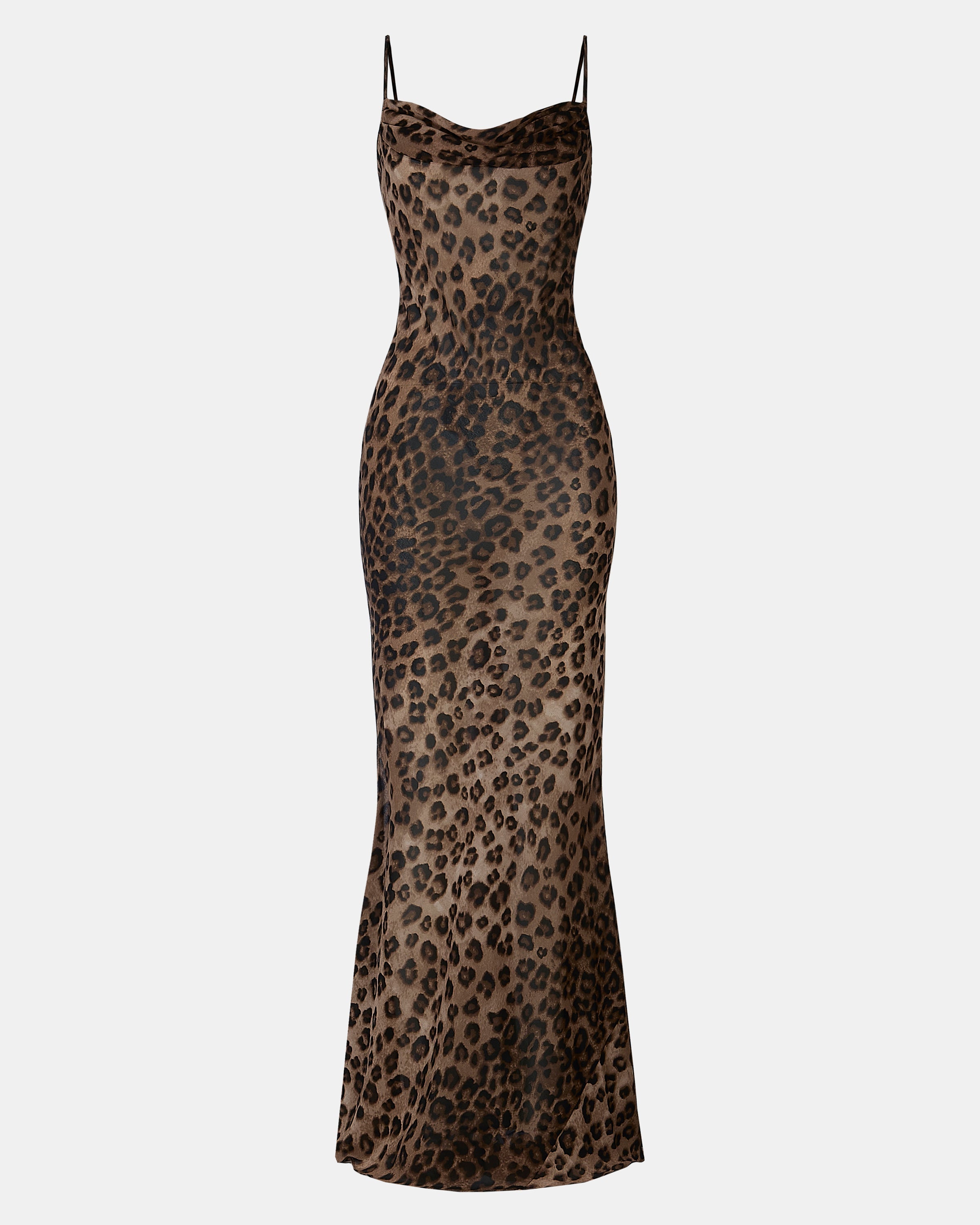 Ruched Chiffon Maxi Dress - Leopard Print