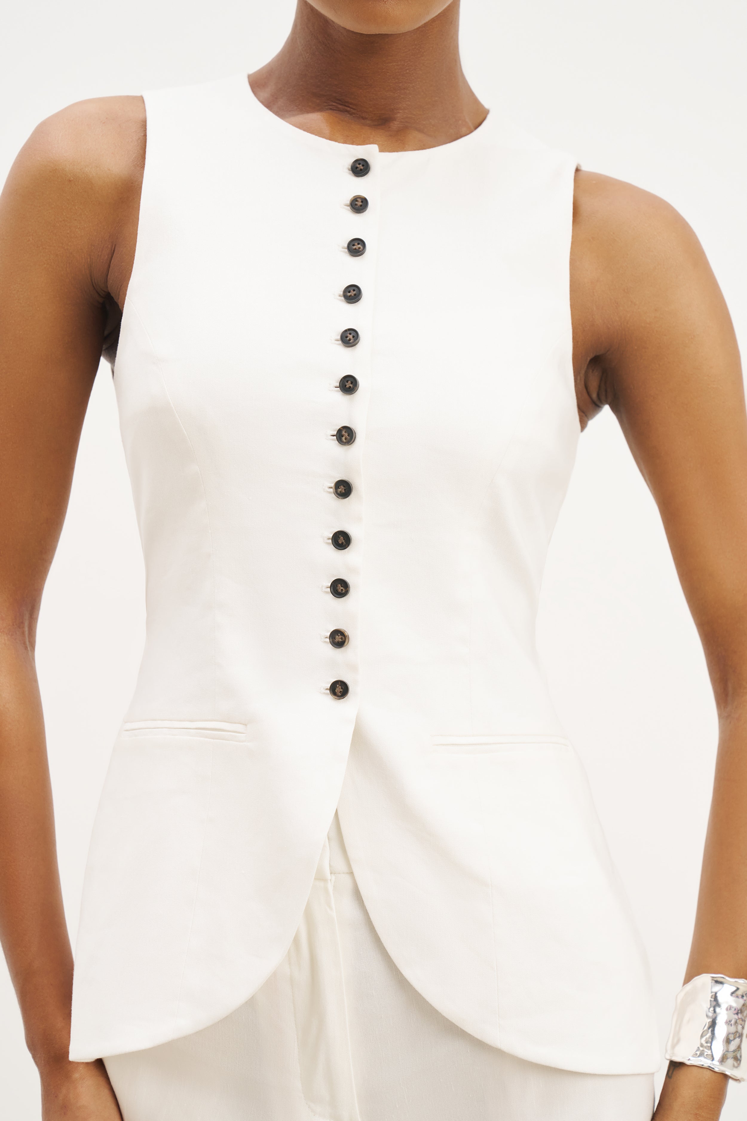 Tailored Linen Peplum Waistcoat - White