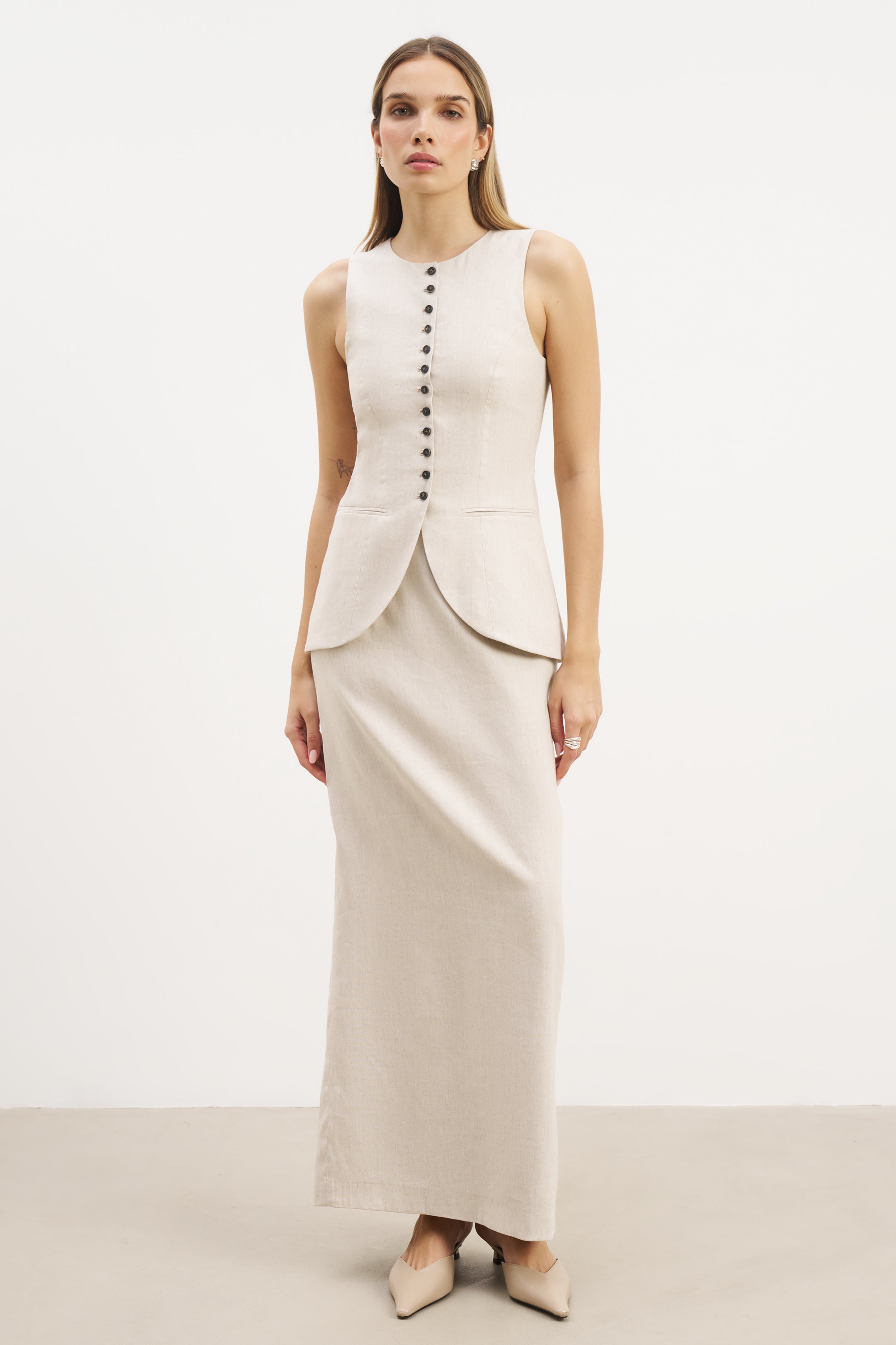 Mid Rise Linen Maxi Skirt - Birch