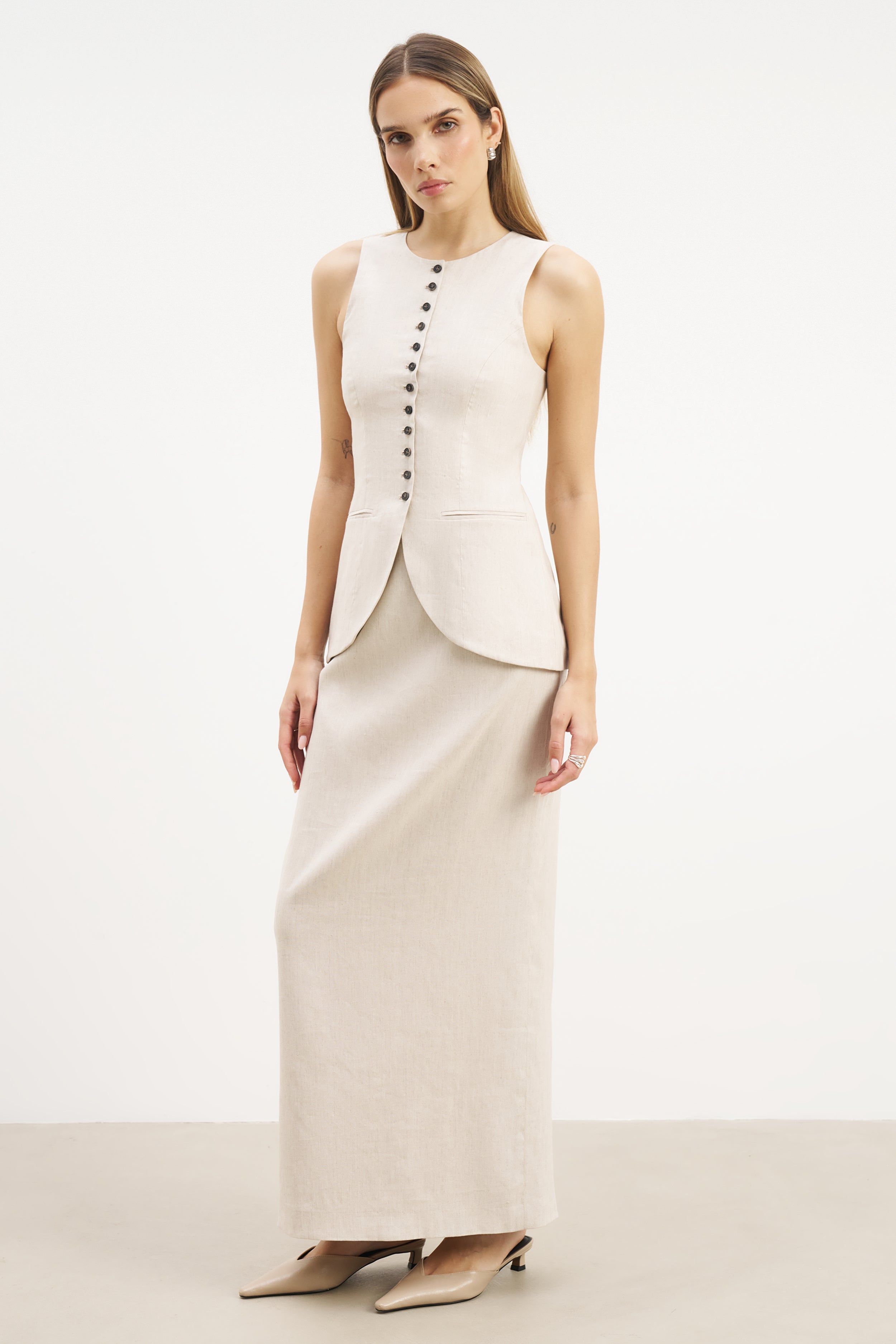 Tailored Linen Peplum Waistcoat - Birch