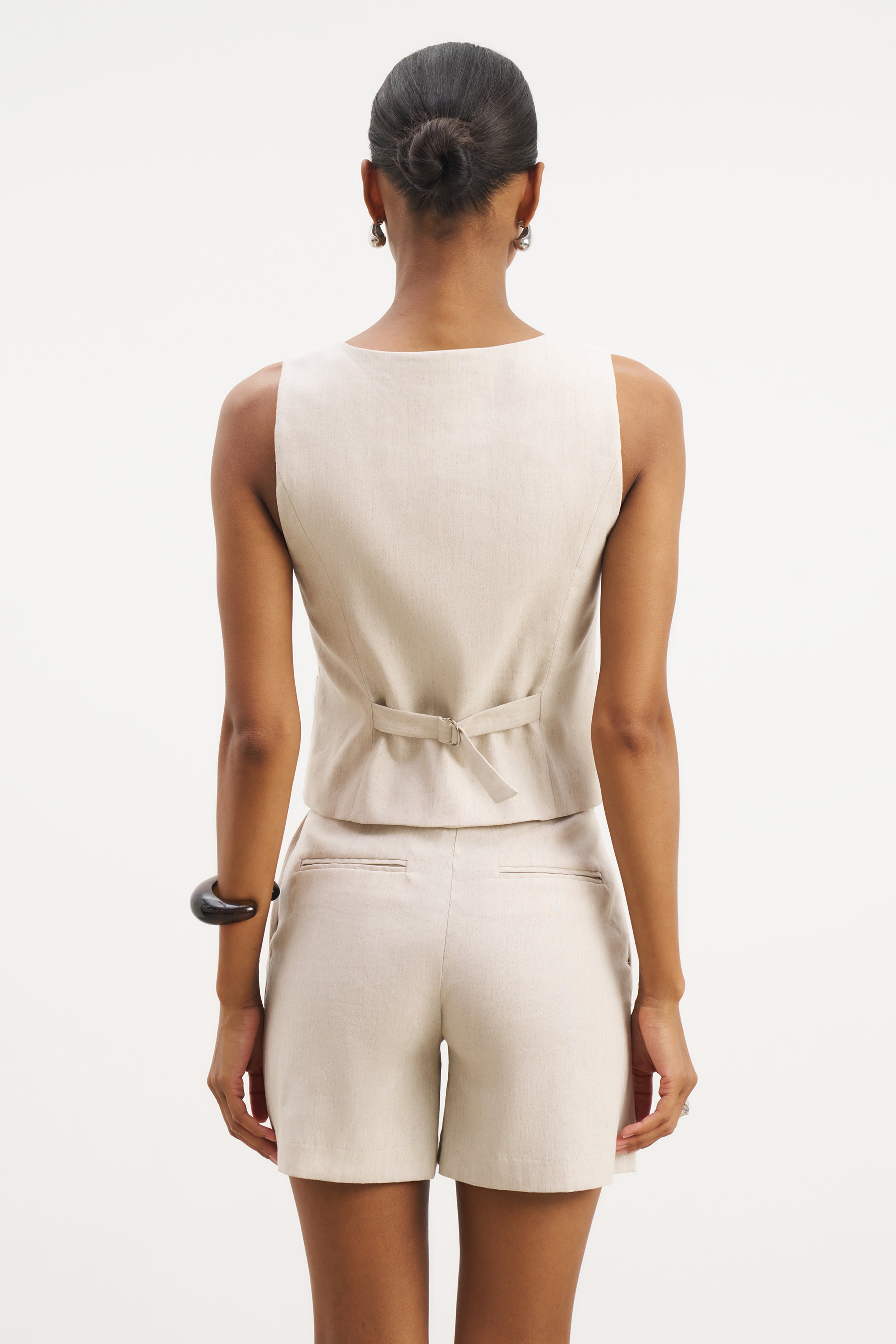 Scoop Neck Linen Waistcoat - Birch