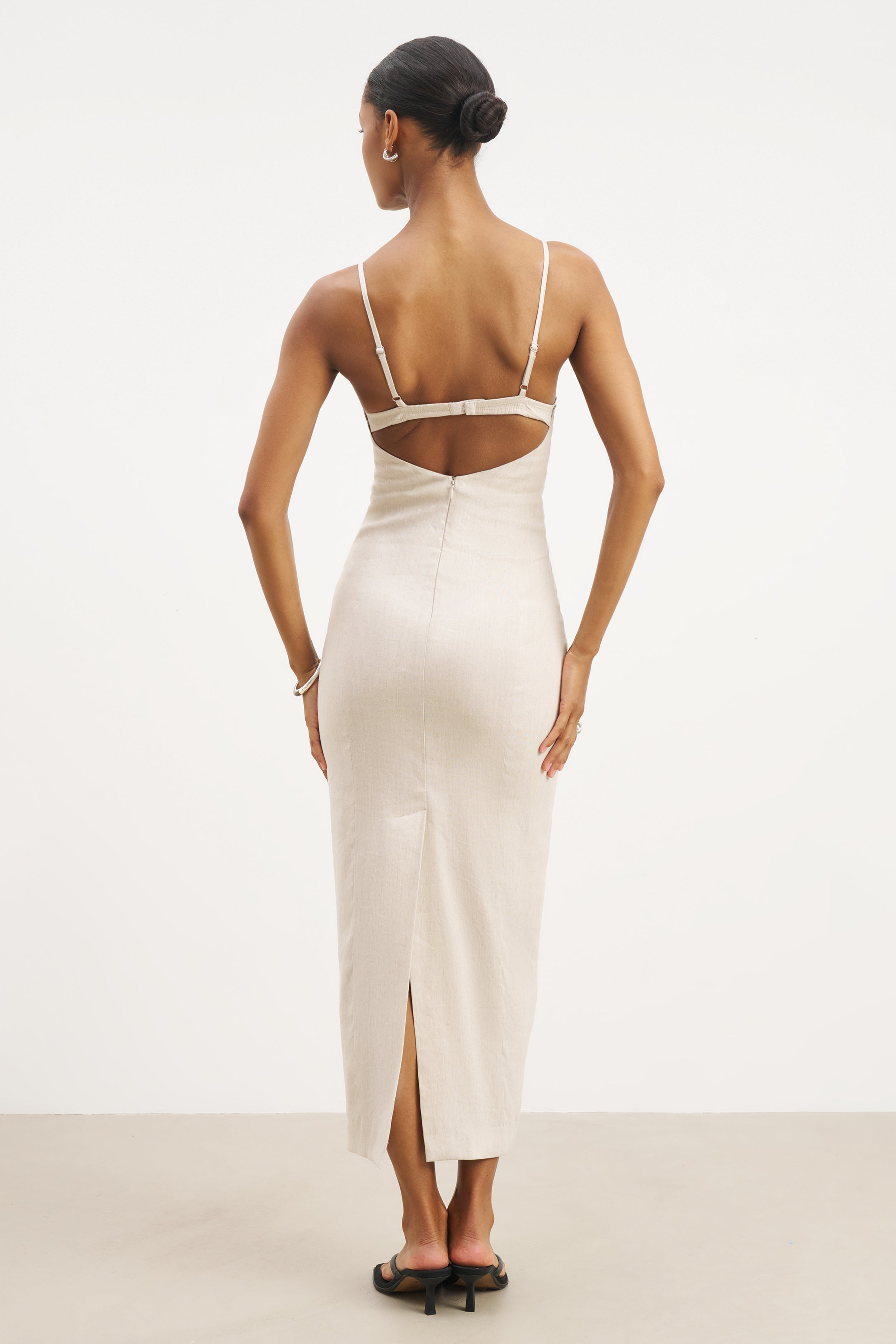 Tailored Linen Bustier Maxi Dress - Birch
