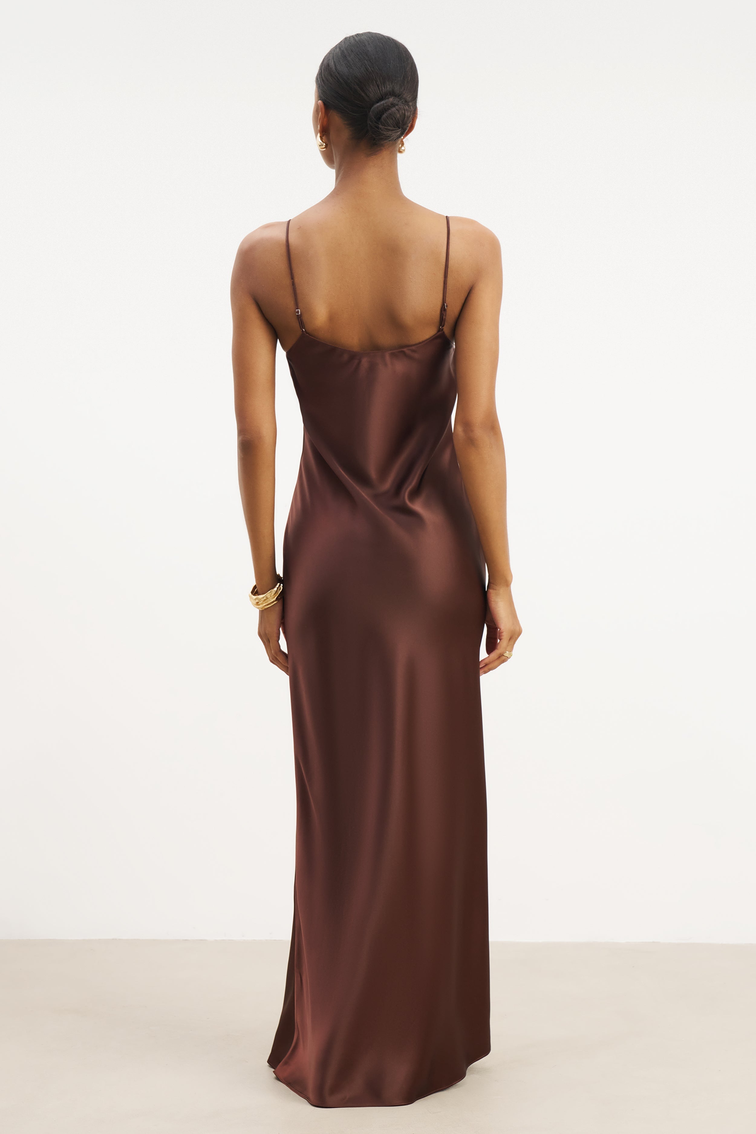 Satin Scoop Neck Camisole Maxi Dress - Carob