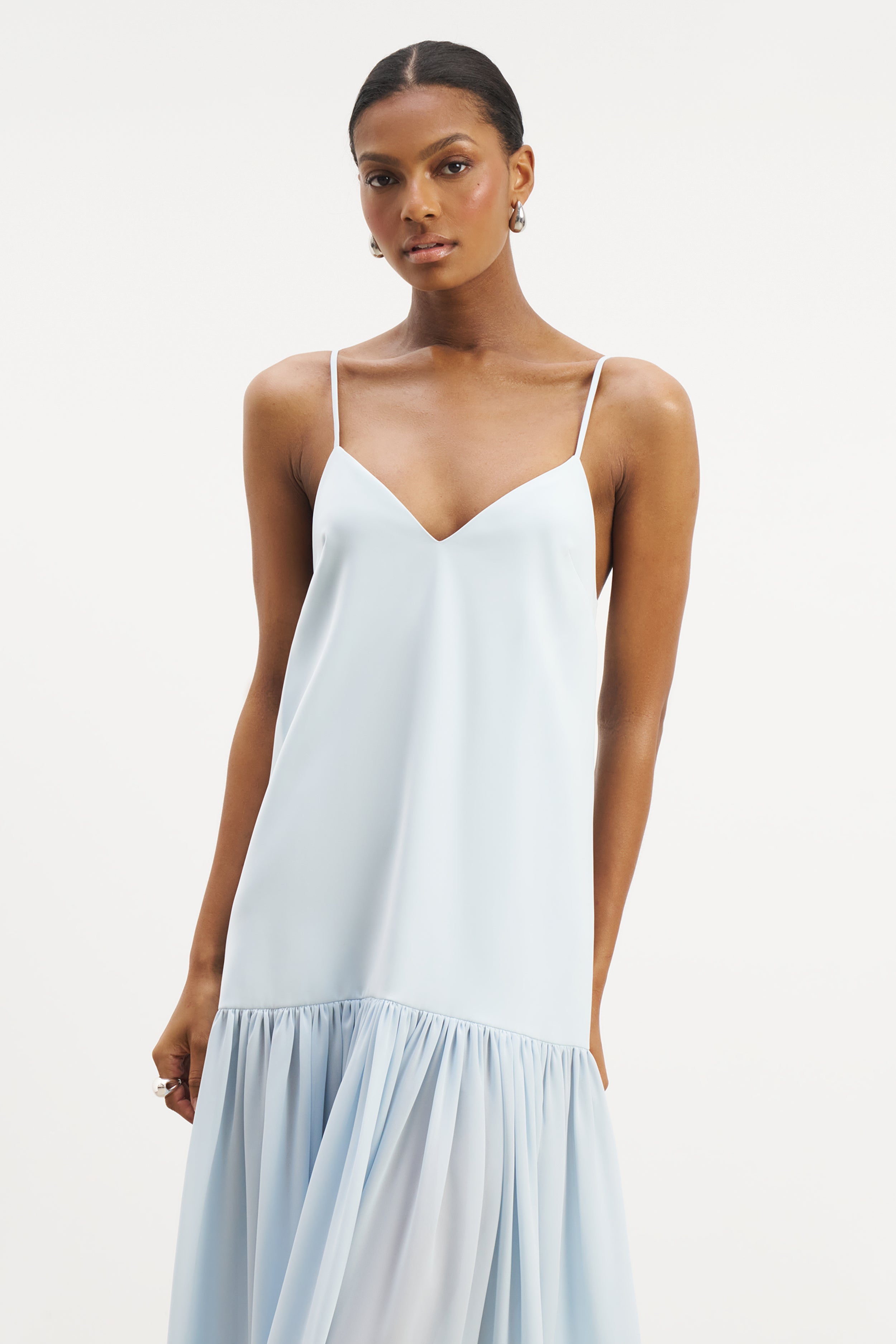 Flowing Dropped Waist Maxi Dress - Powder Blue