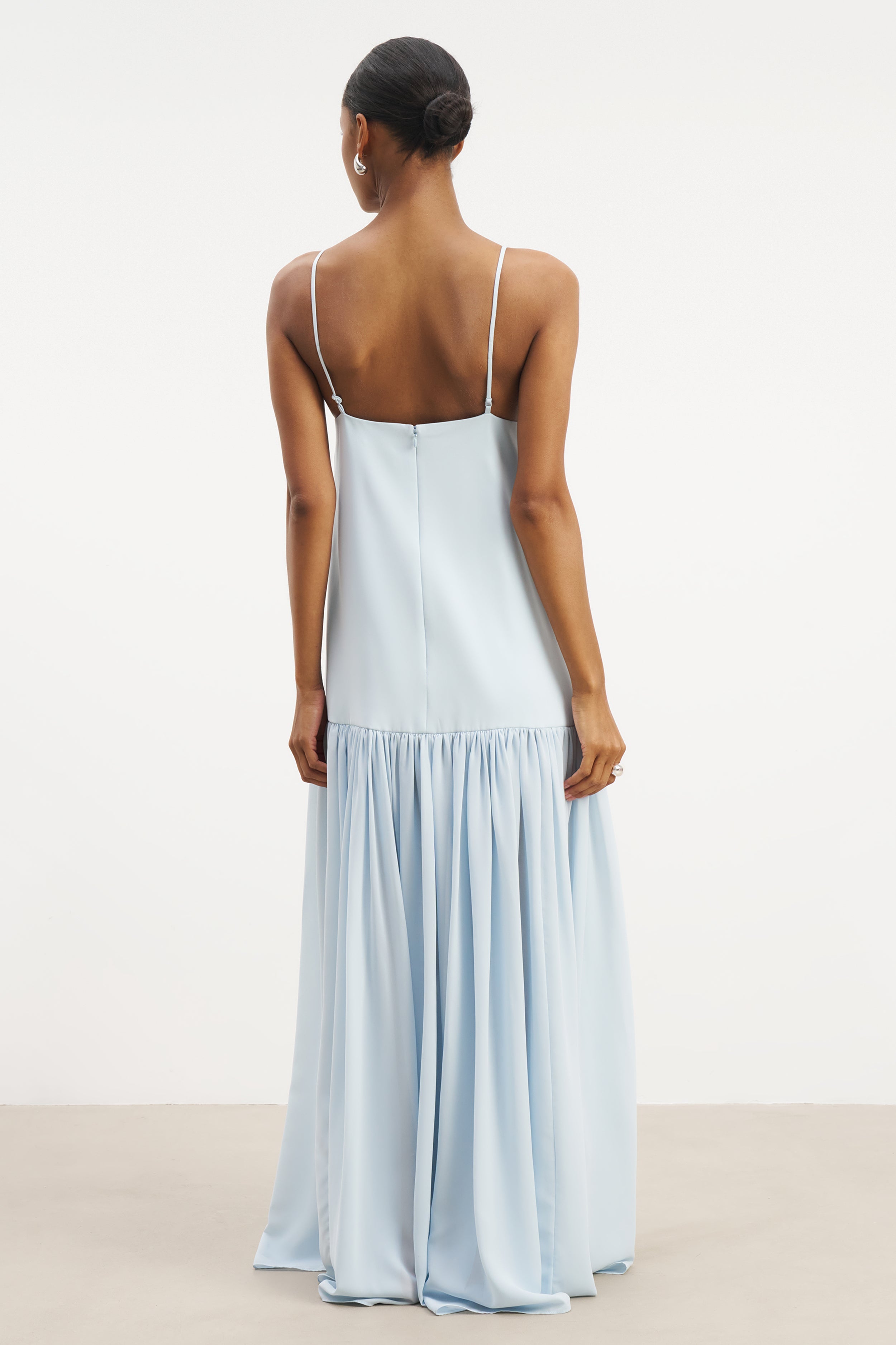 Flowing Dropped Waist Maxi Dress - Powder Blue