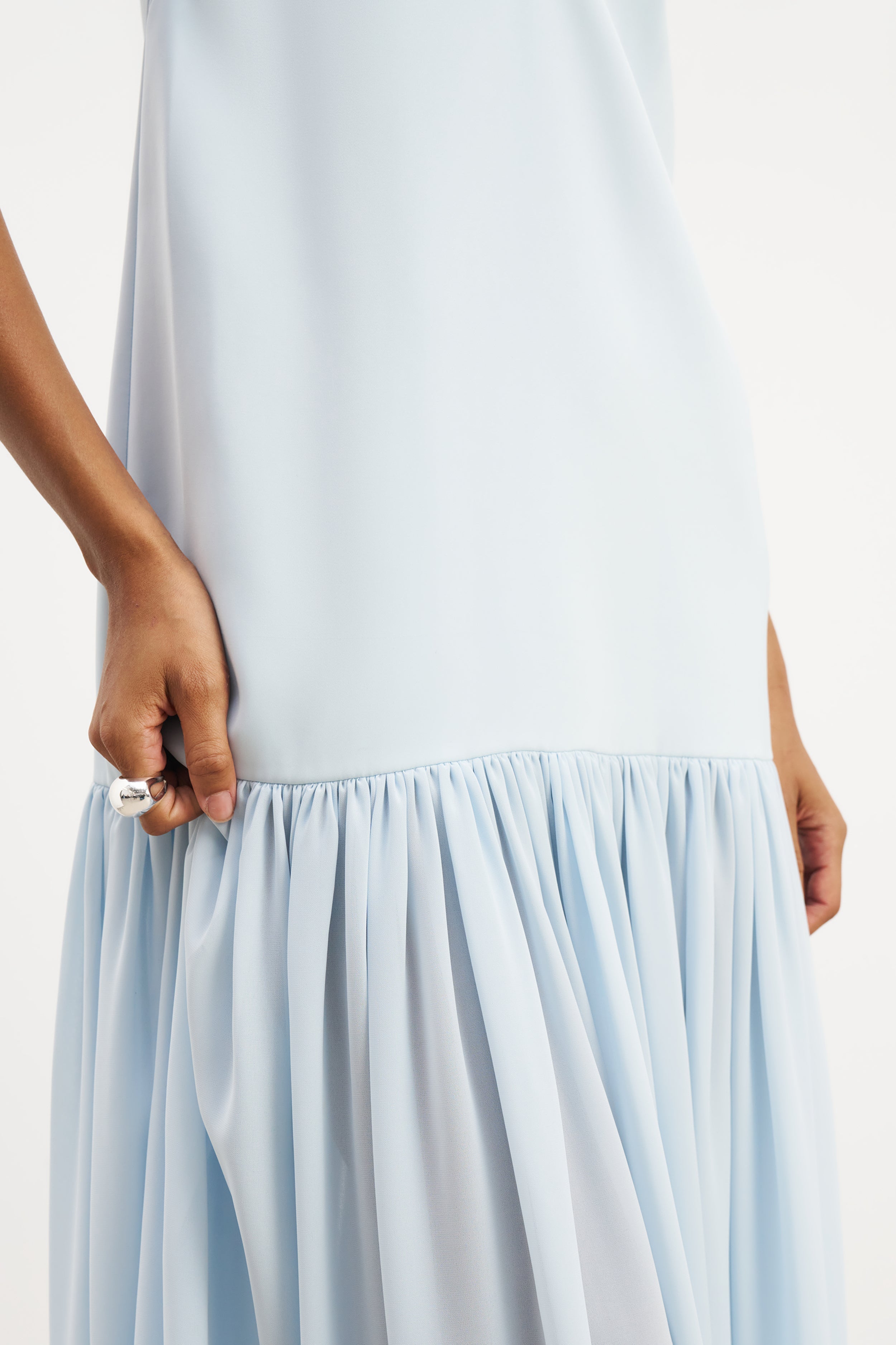 Flowing Dropped Waist Maxi Dress - Powder Blue