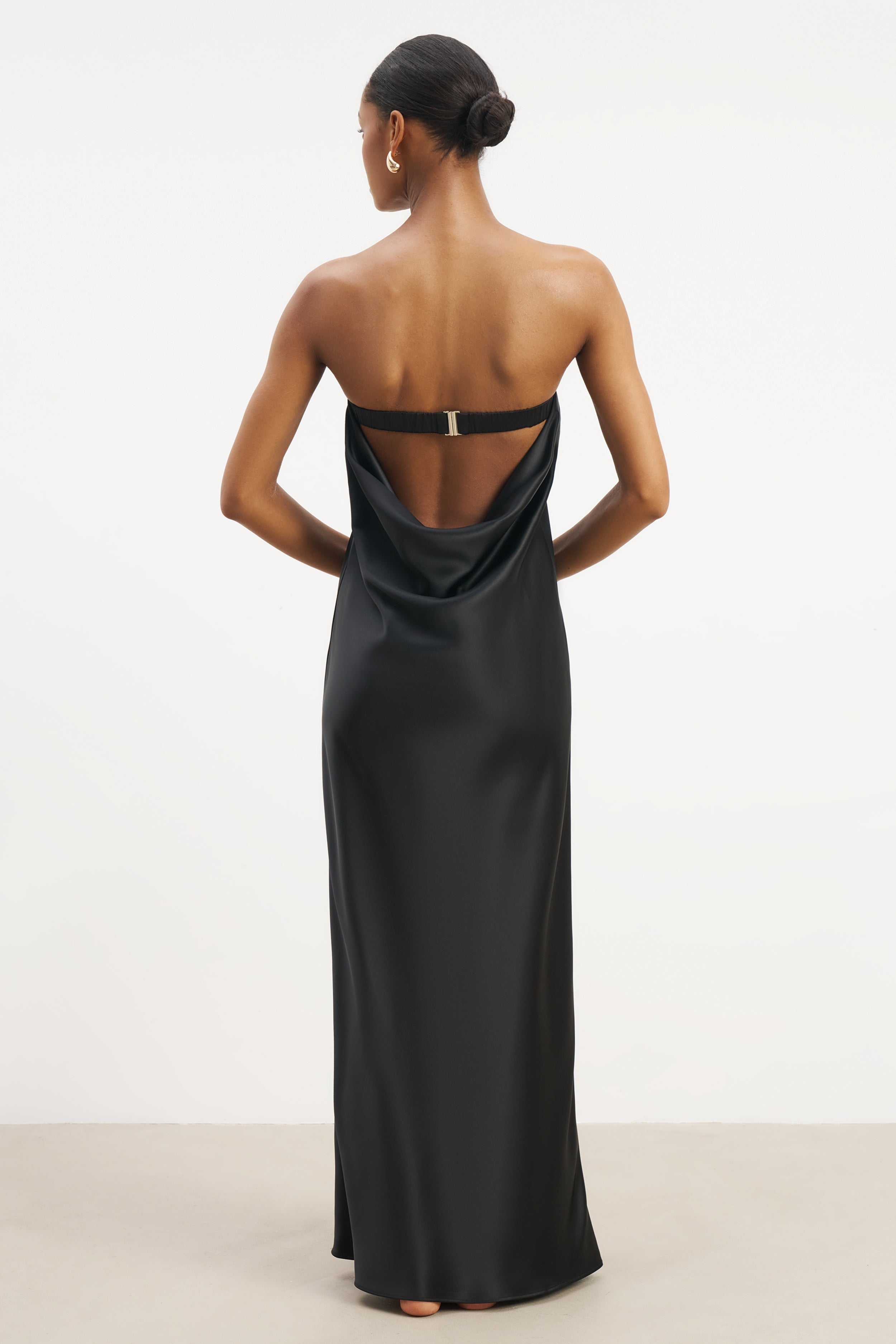 Satin Cowl Back Maxi Dress - Black