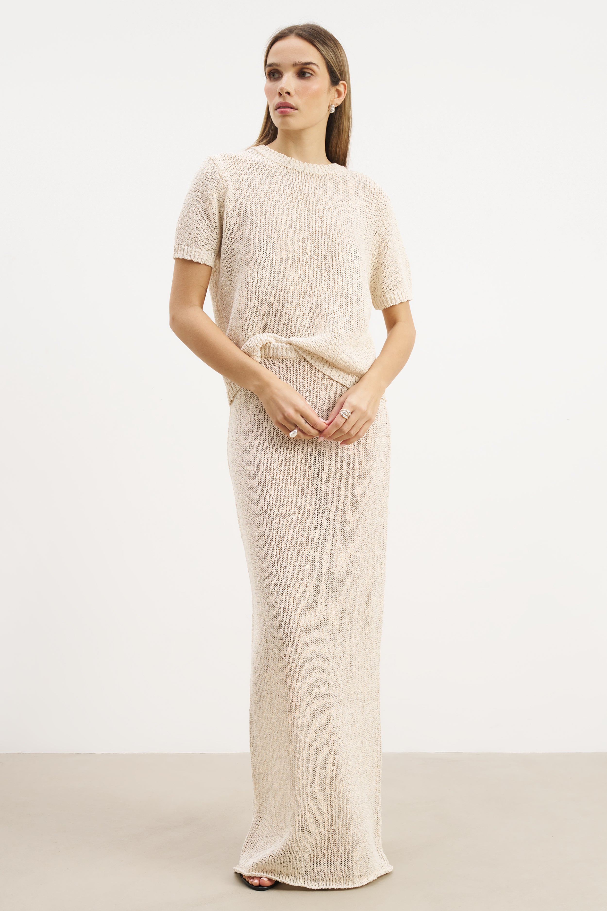 Crochet Knit Maxi Skirt - Cream