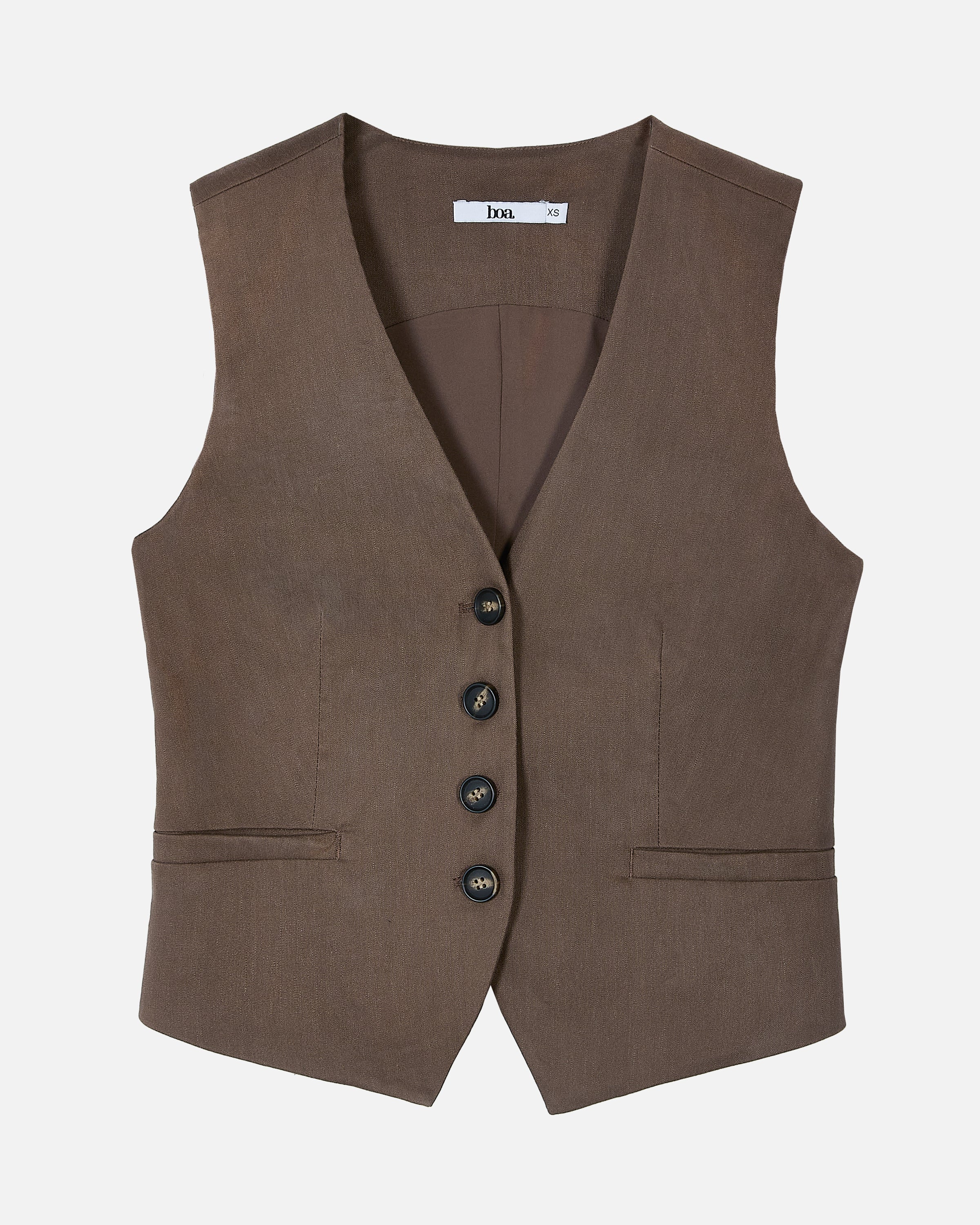 Straight Cut Linen Waistcoat - Truffle