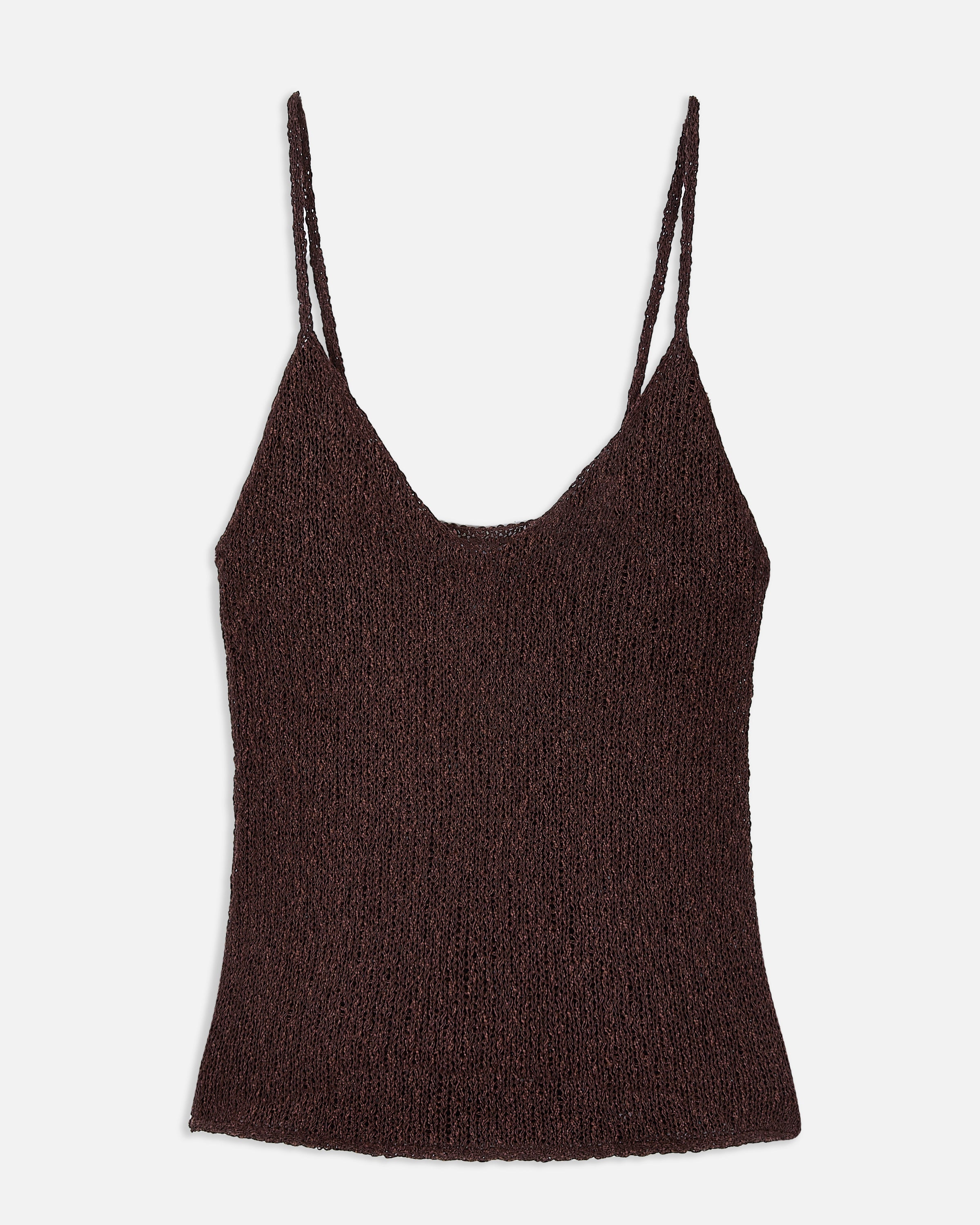Crochet Knit Plunging Cami Top - Carob