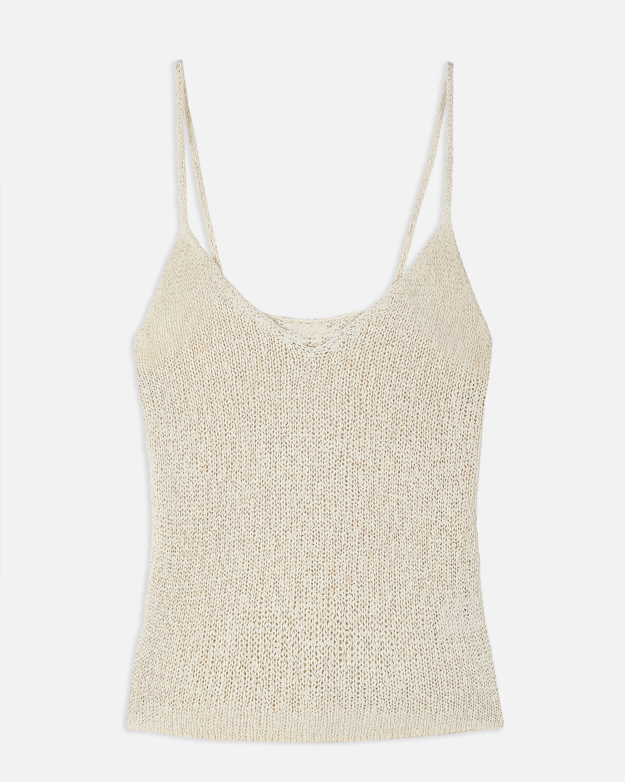 Crochet Knit Plunging Cami Top - Cream