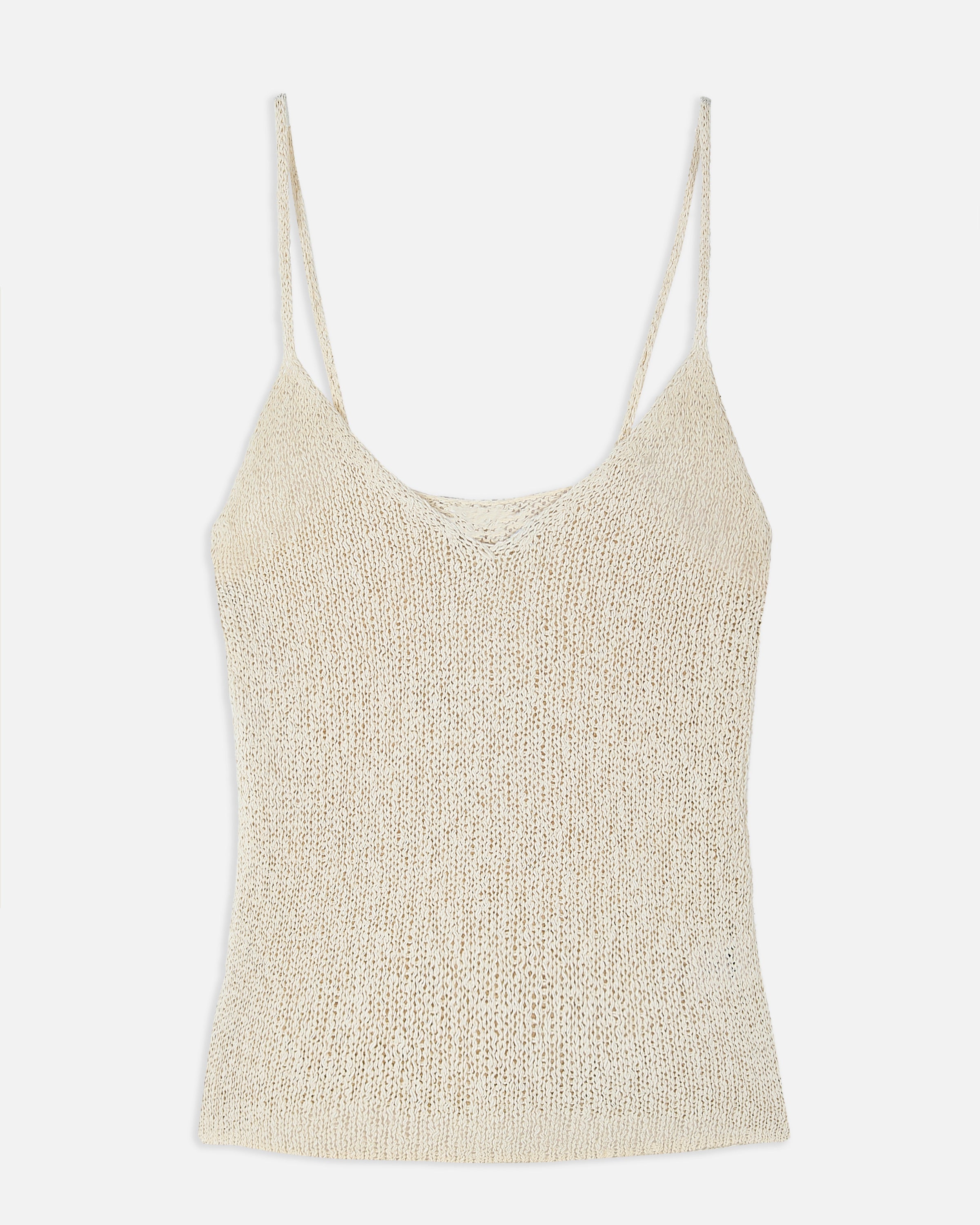 Crochet Knit Plunging Cami Top - Cream