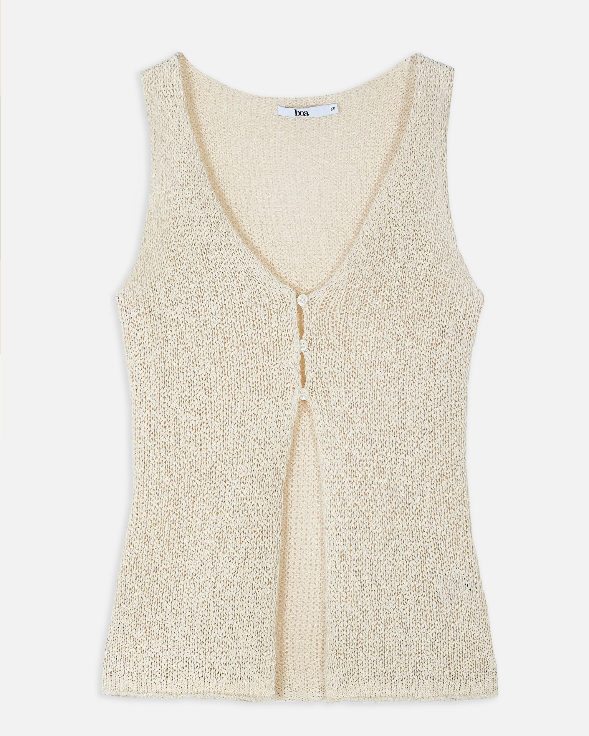 Crochet Knit V Neck Waistcoat - Cream