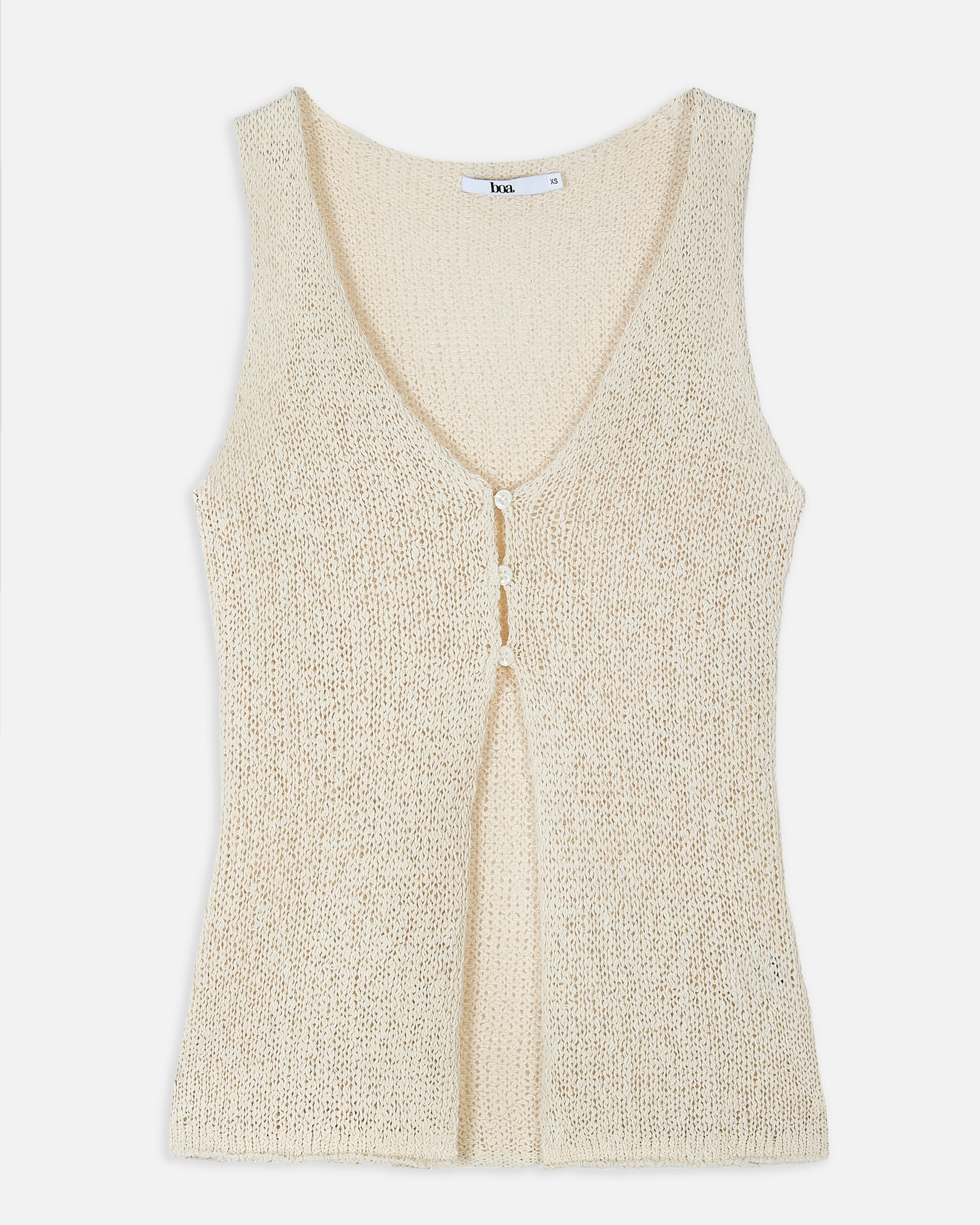 Crochet Knit V Neck Waistcoat - Cream