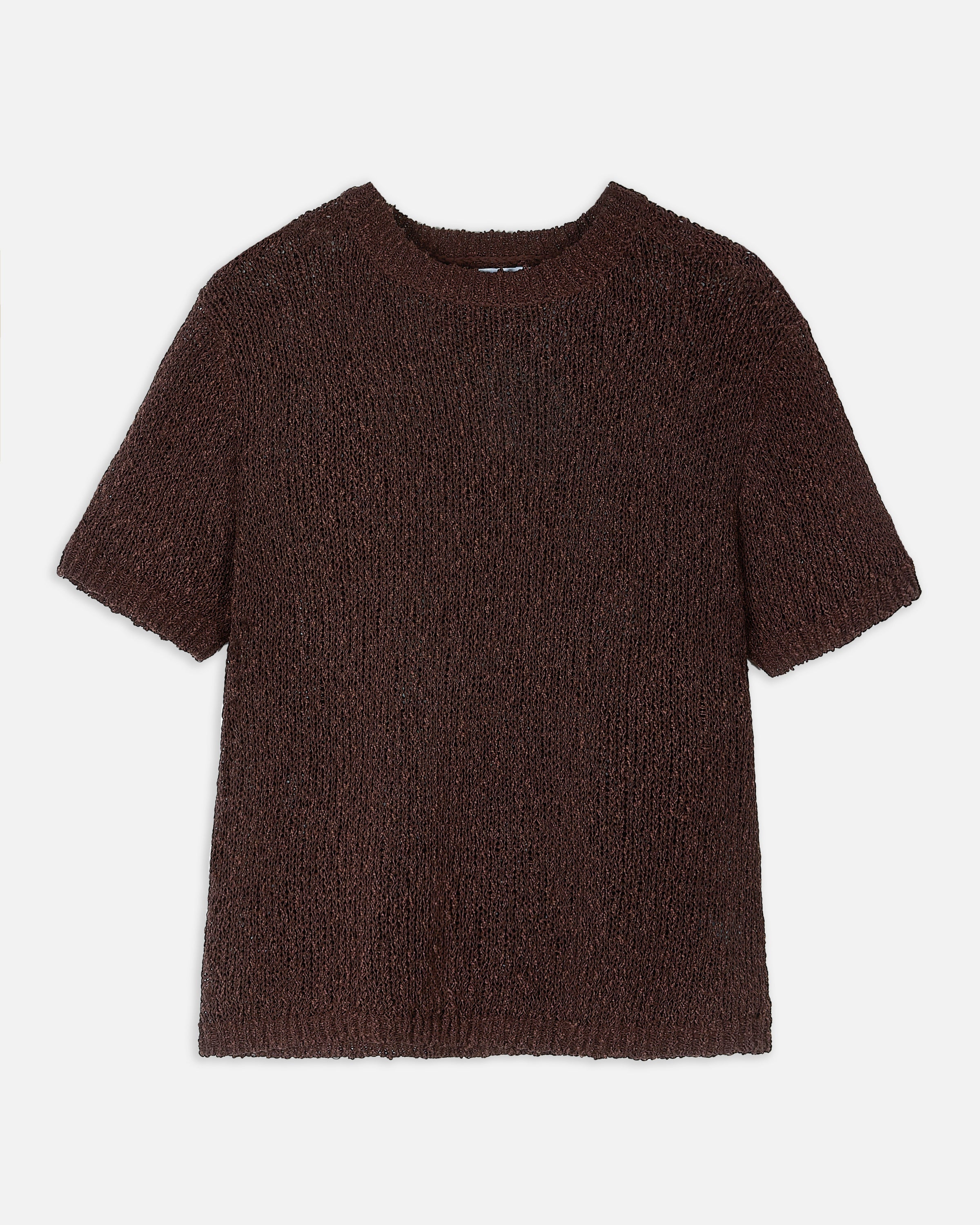 Crochet Knit Relaxed T Shirt - Carob