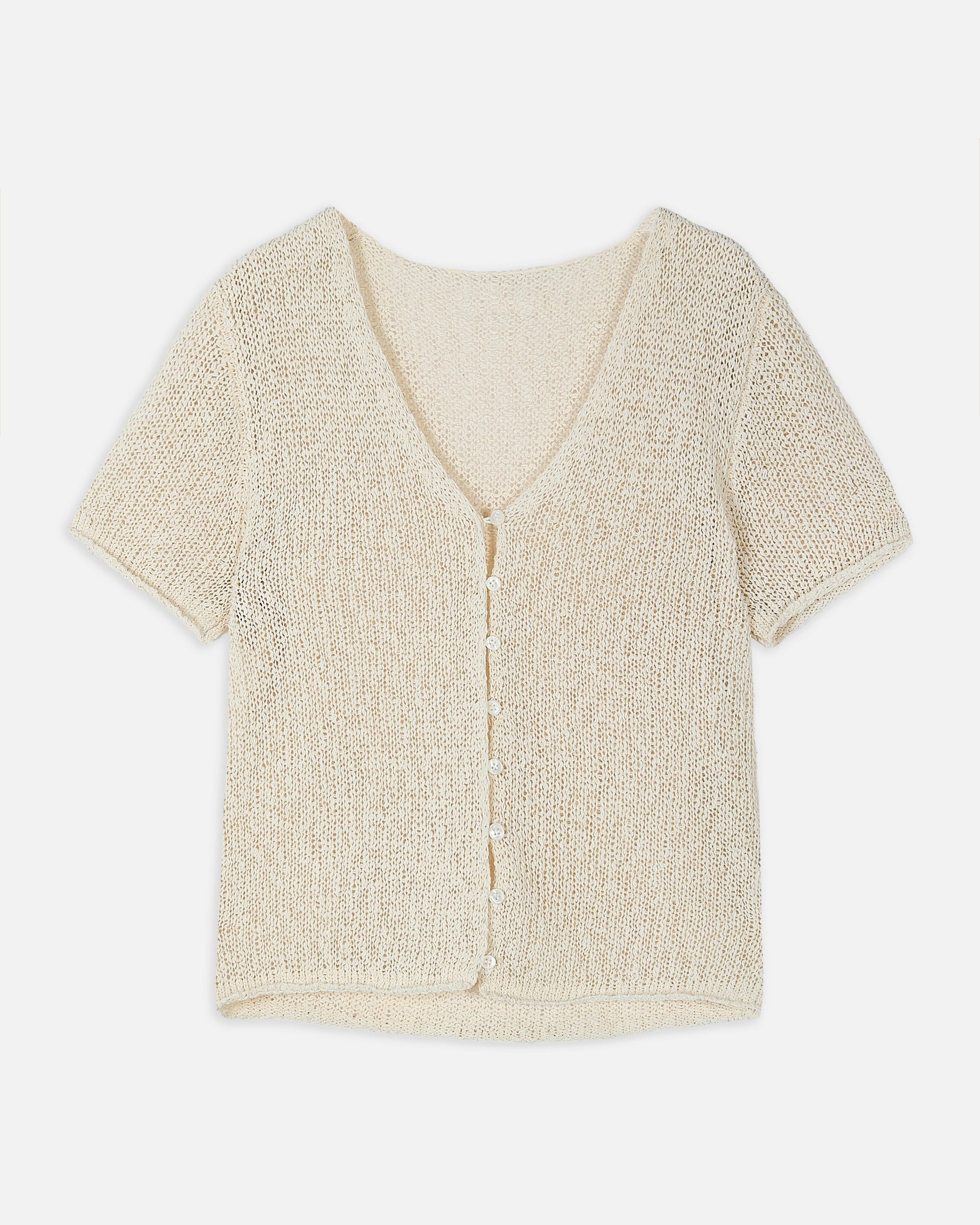 Crochet Knit Button Up Top - Cream