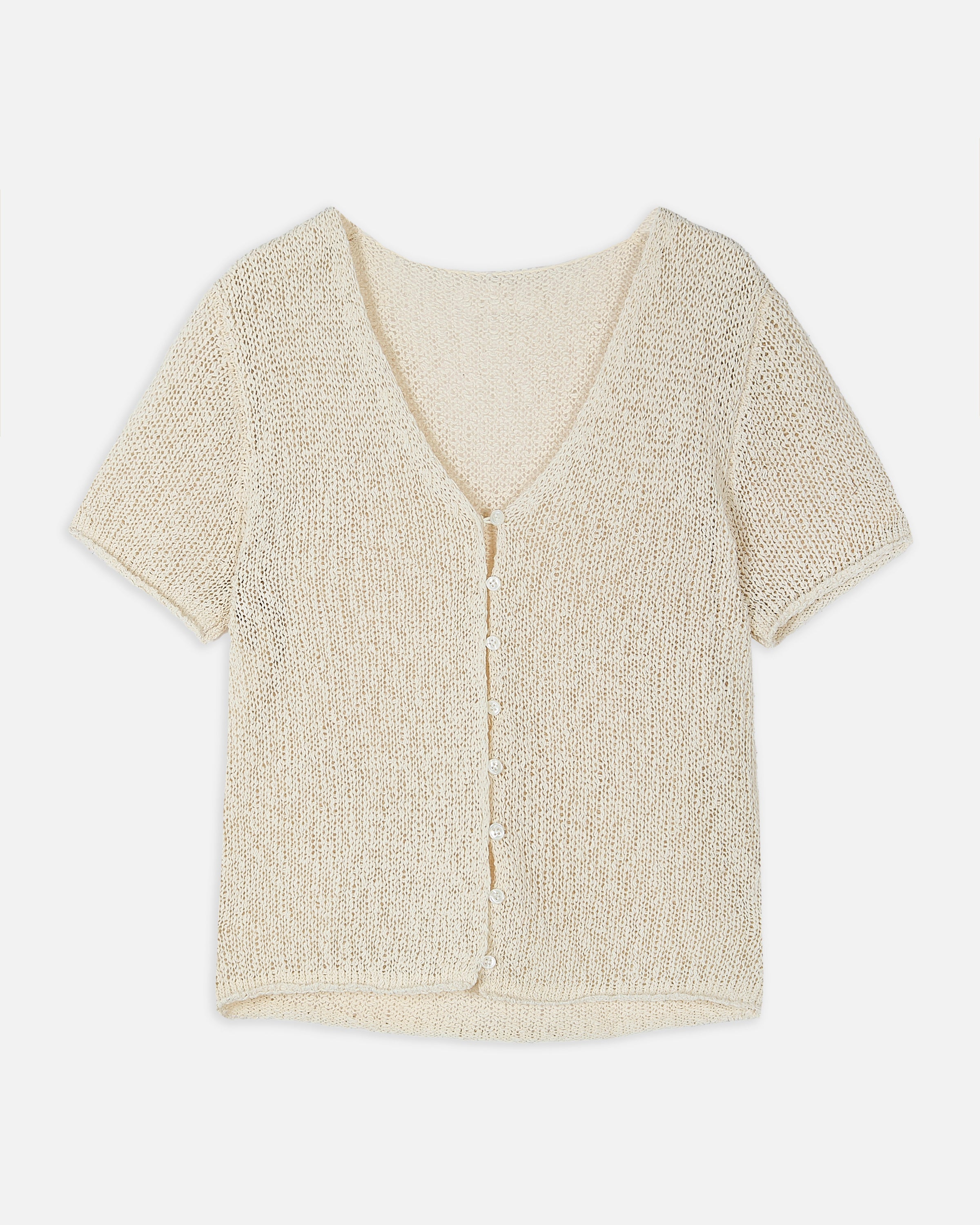 Crochet Knit Button Up Top - Cream