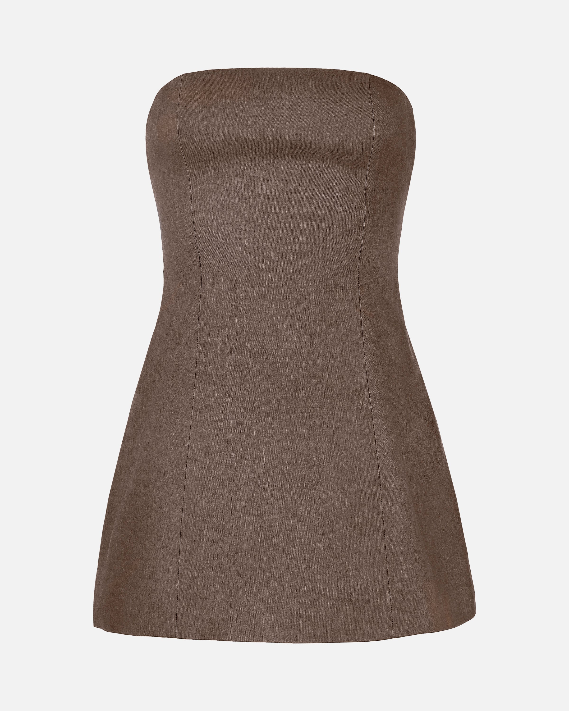Strapless Linen A Line Mini Dress - Truffle