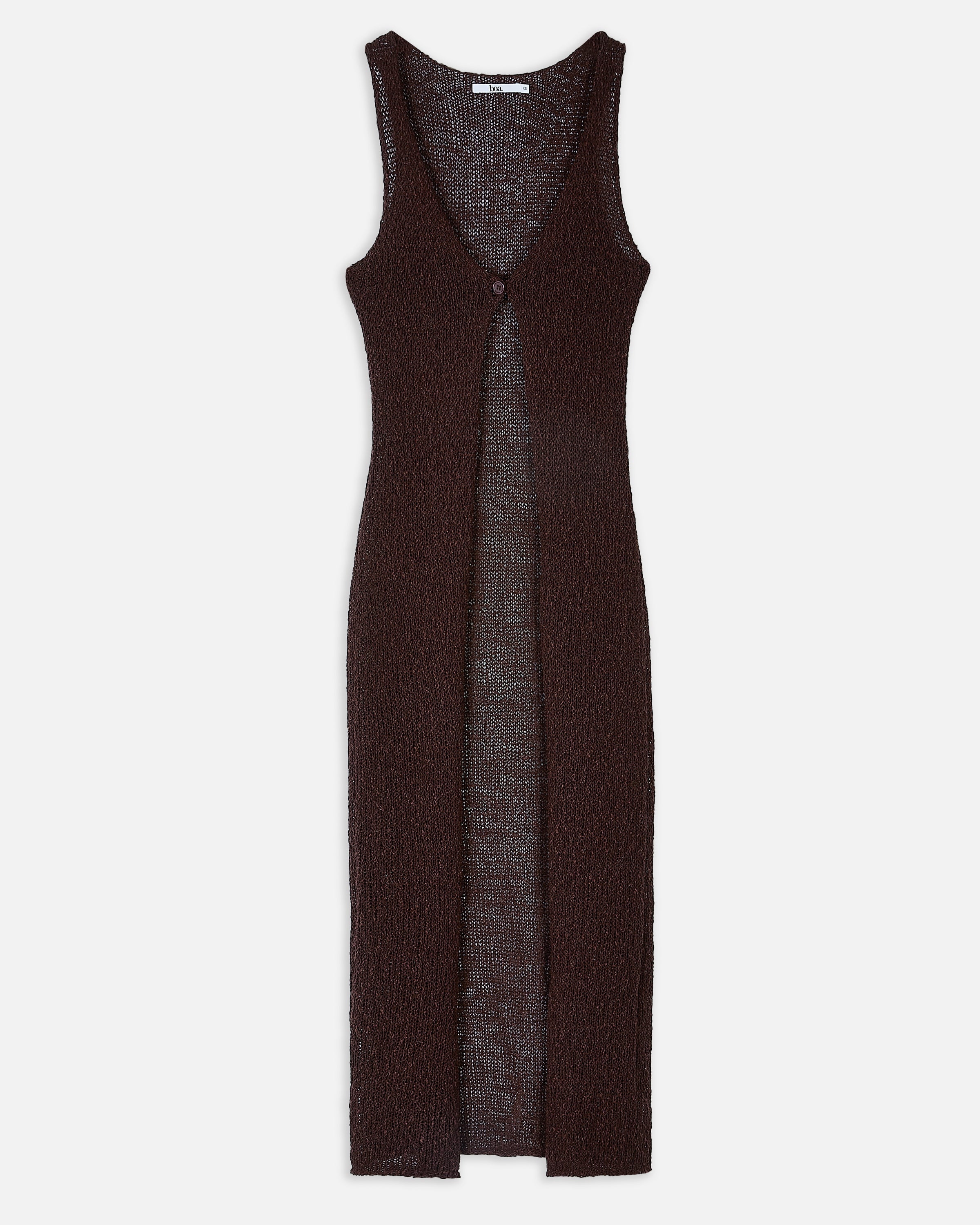 Crochet Knit V Neck Maxi Waistcoat - Carob